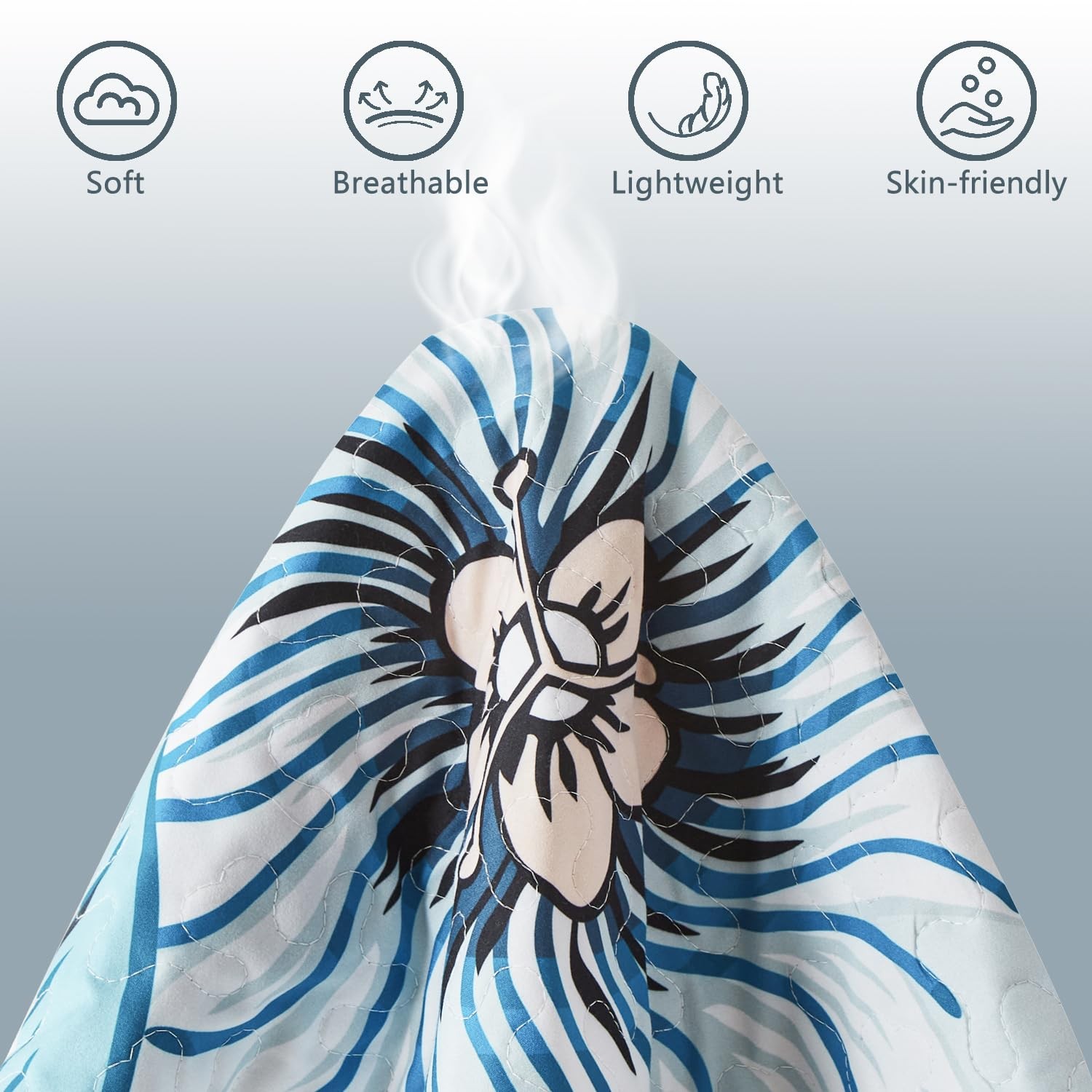 Yogeneg Queen Quilt Bedding Set,White Green Botanical Pattern Light Blue Full/Qu