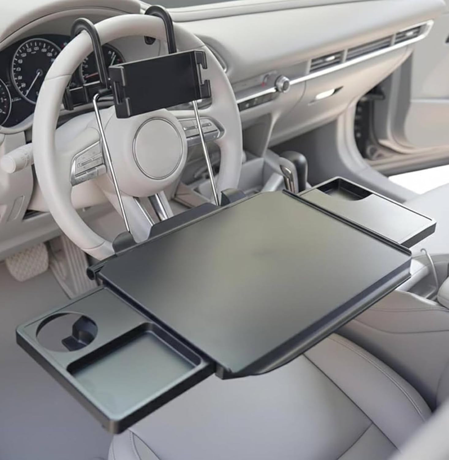 2-In-1 Car Steering Wheel Tray & Car Desk for Laptop with Phone Holder – Height