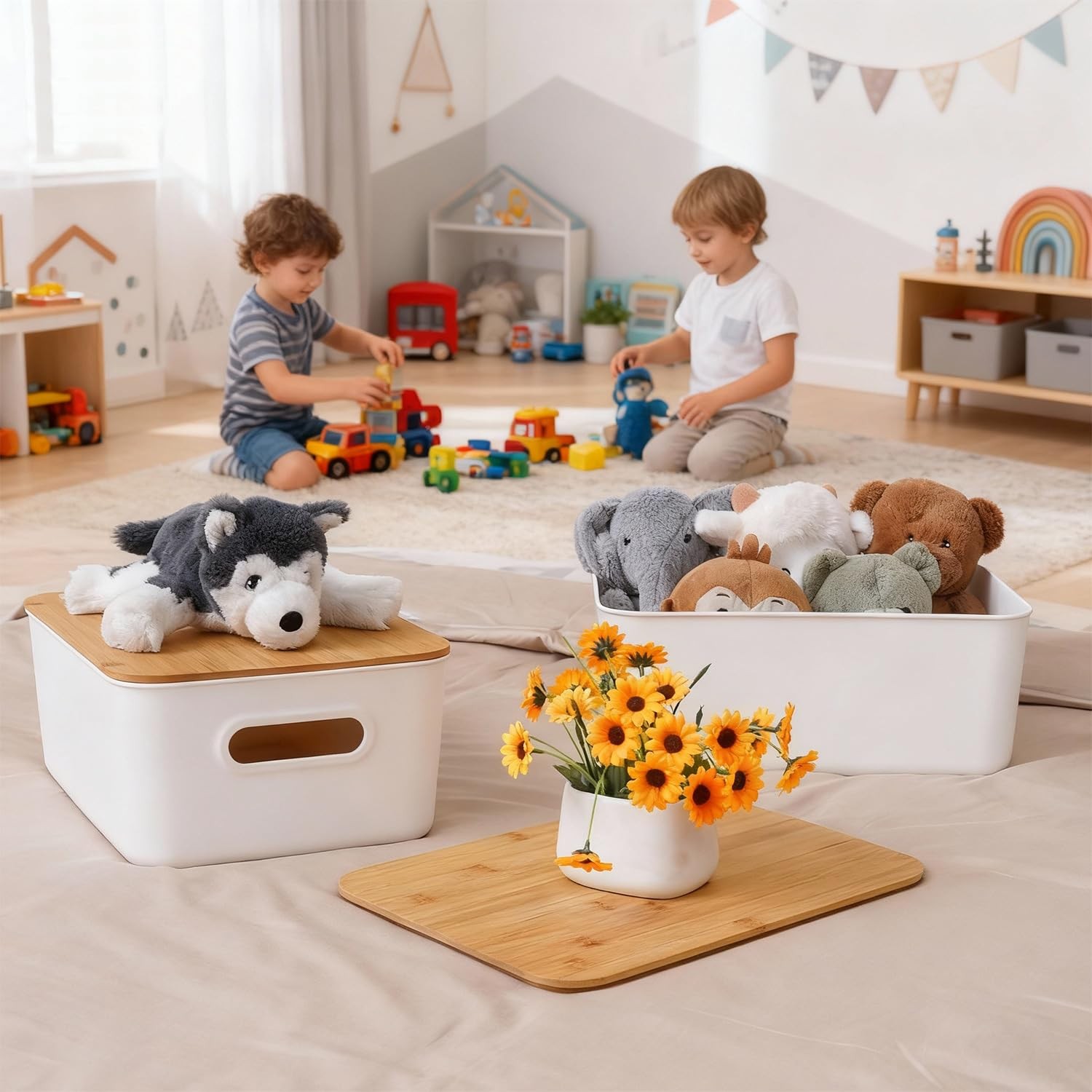 Storage Bins with Lids 16QT Plastic Storage Containers Stackable Organizer Bo...