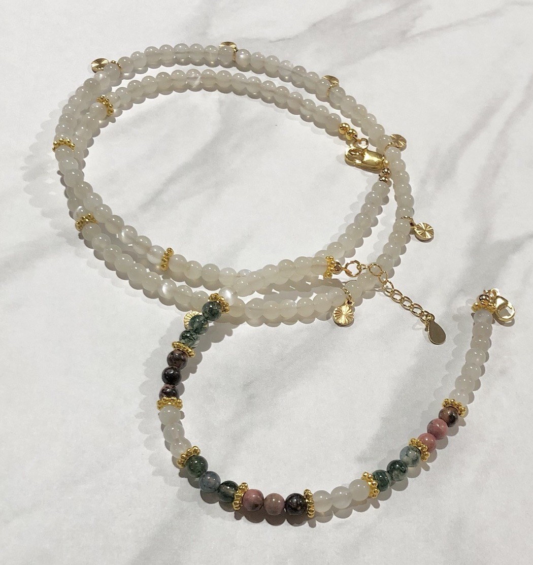 Tiny Multicolor Gemstone Beaded Bracelet, Moonstone