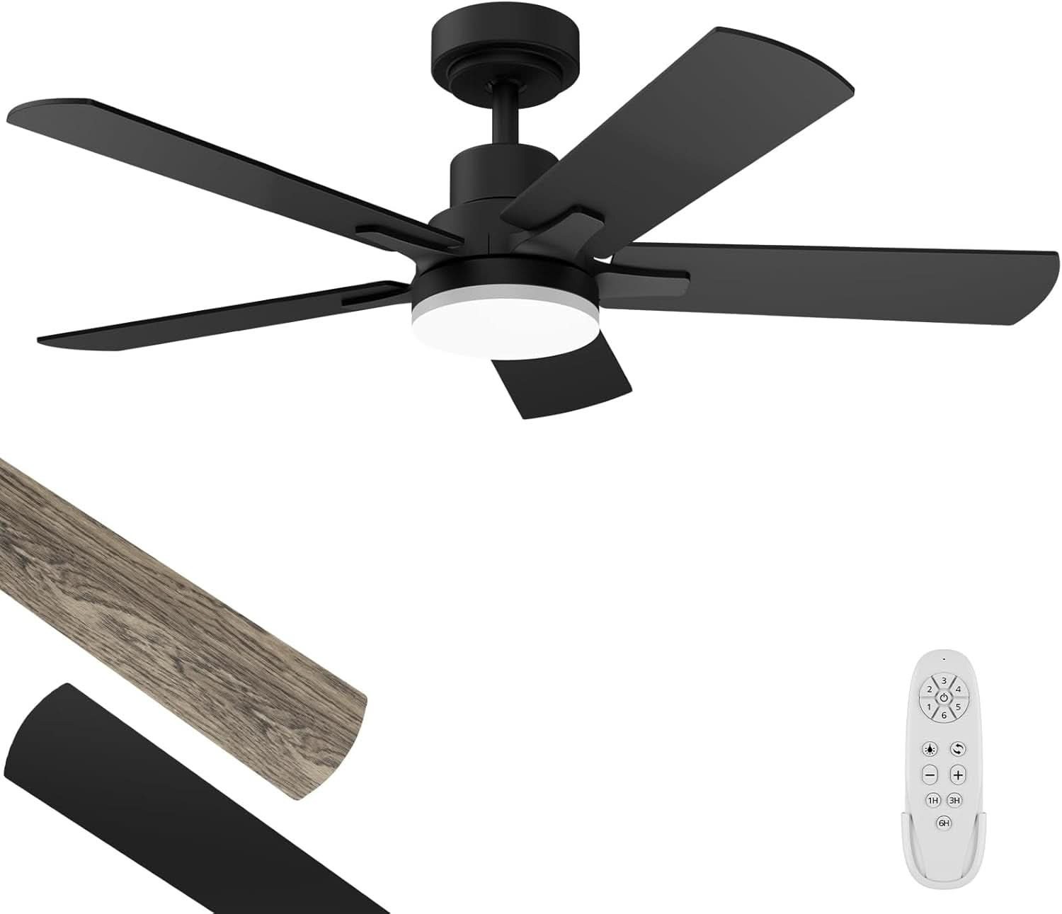 42 Inch Ceiling Fan With Light Remote DC Motor 3CCT Black