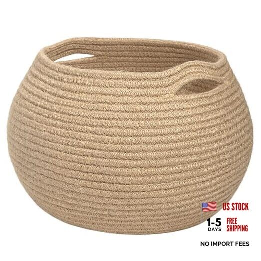 Wicker Storage Basket for Living Room, Small Round Woven 10"D x 8.3"H Jute