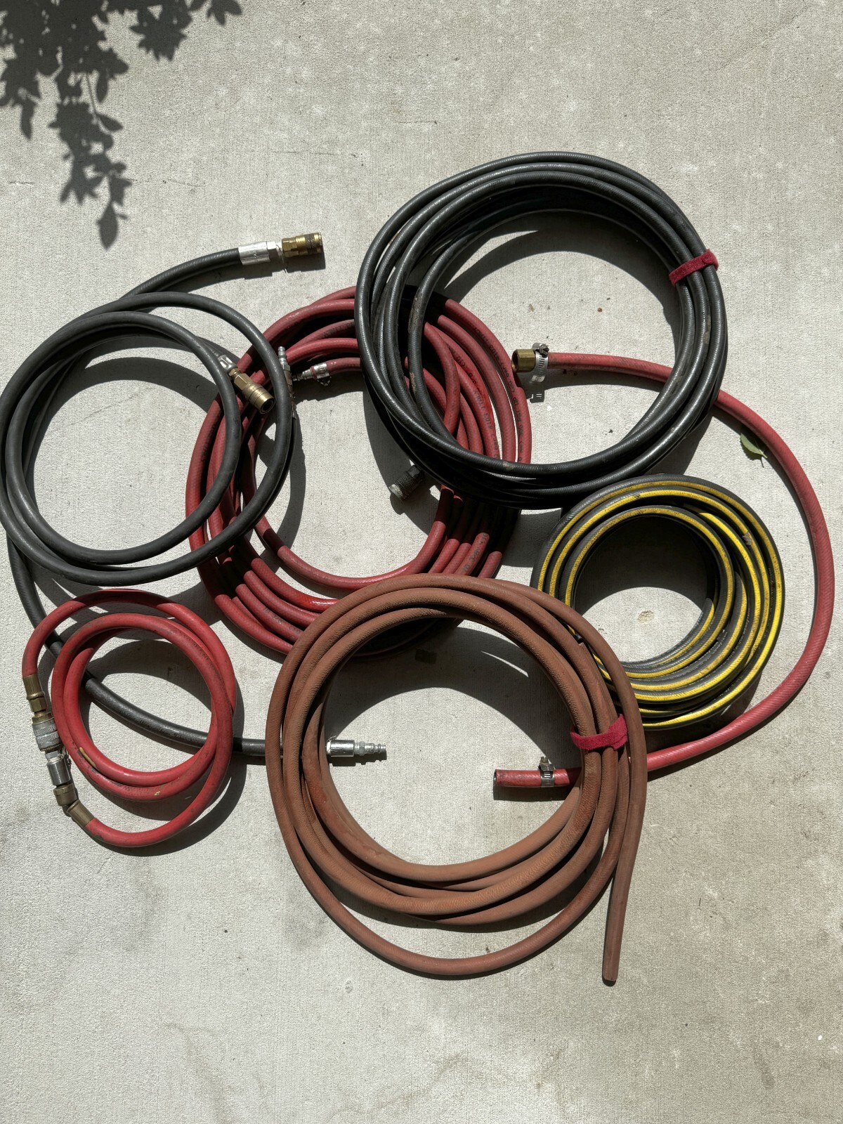 Lot of 8 Industrial Vinyl Pneumatic Air Tool Hoses w/Brass Couplings & Fittings