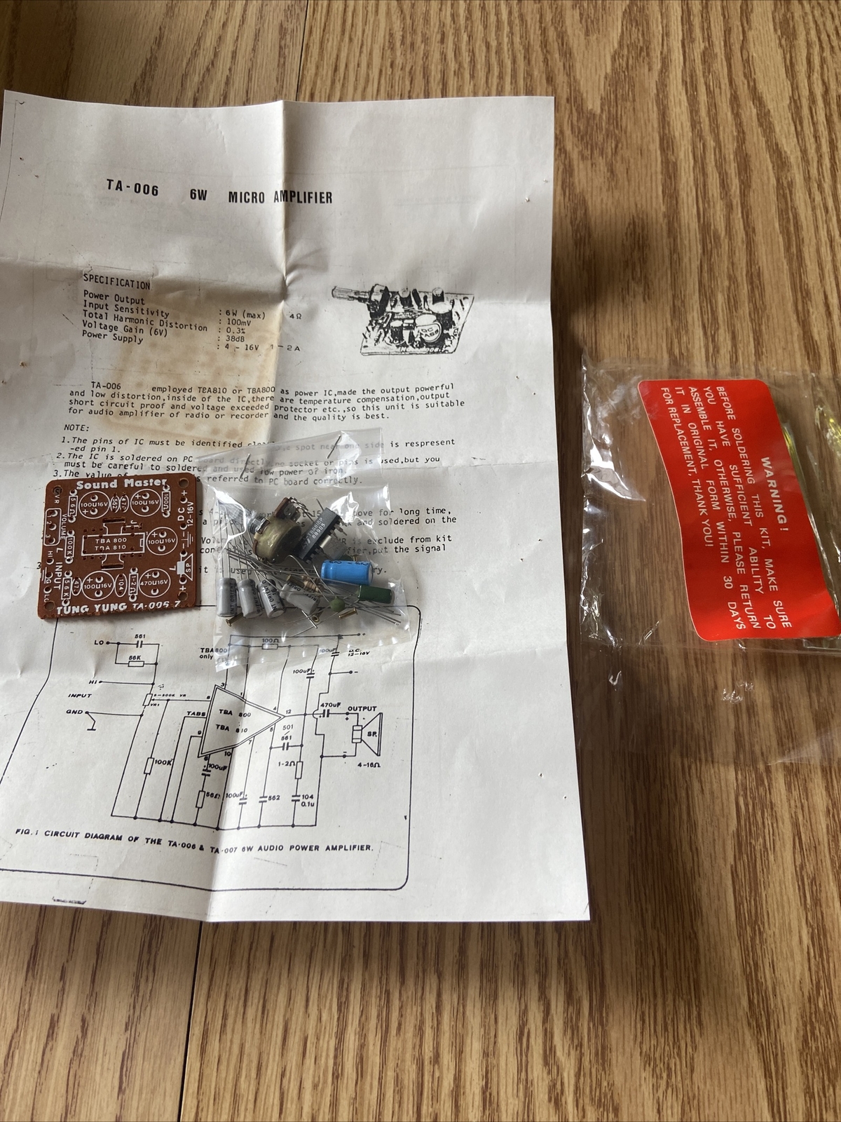 UNBUILT TA-006 6W Micro Amplifier Stereo Kit Sound Master Tung Yung #H