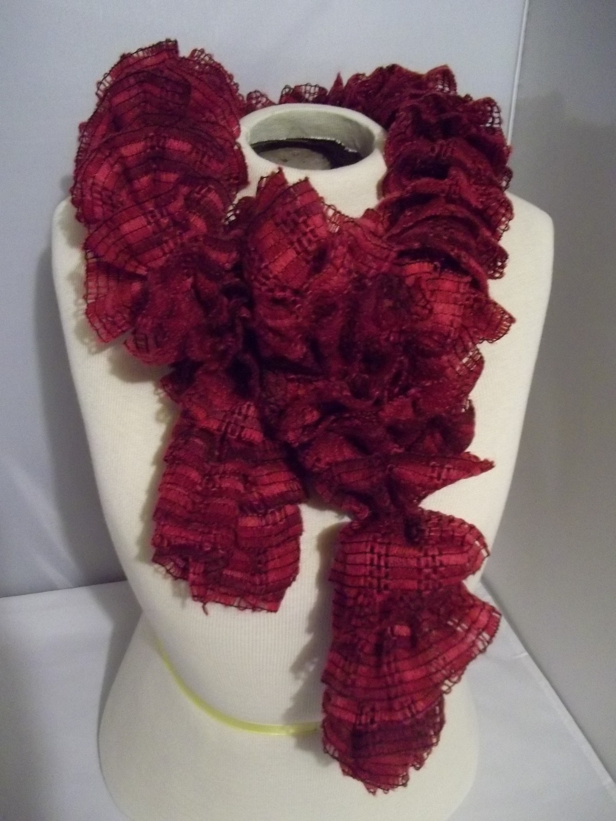Handmade Boutique Bordeaux Filigree Ruffle Scarf - New 56" Long