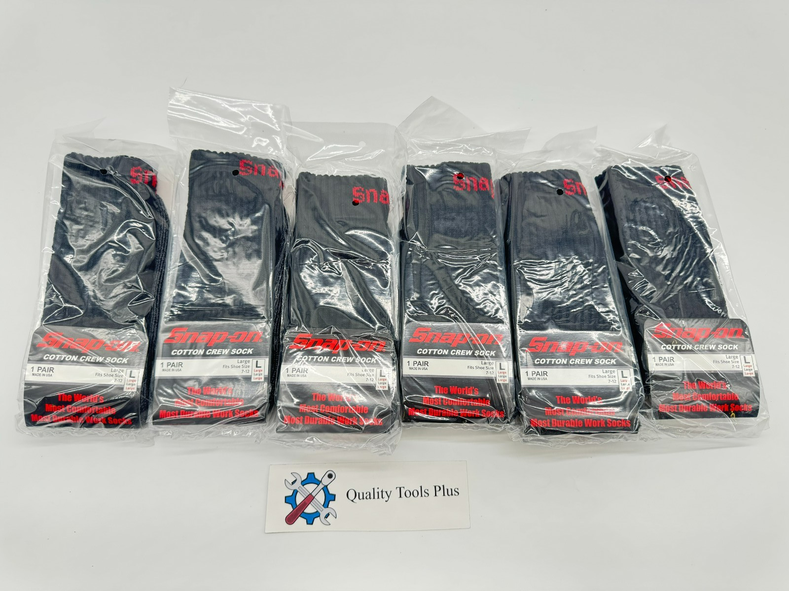 Snap-On Tools NEW Large Crew Socks Black 6-Pairs