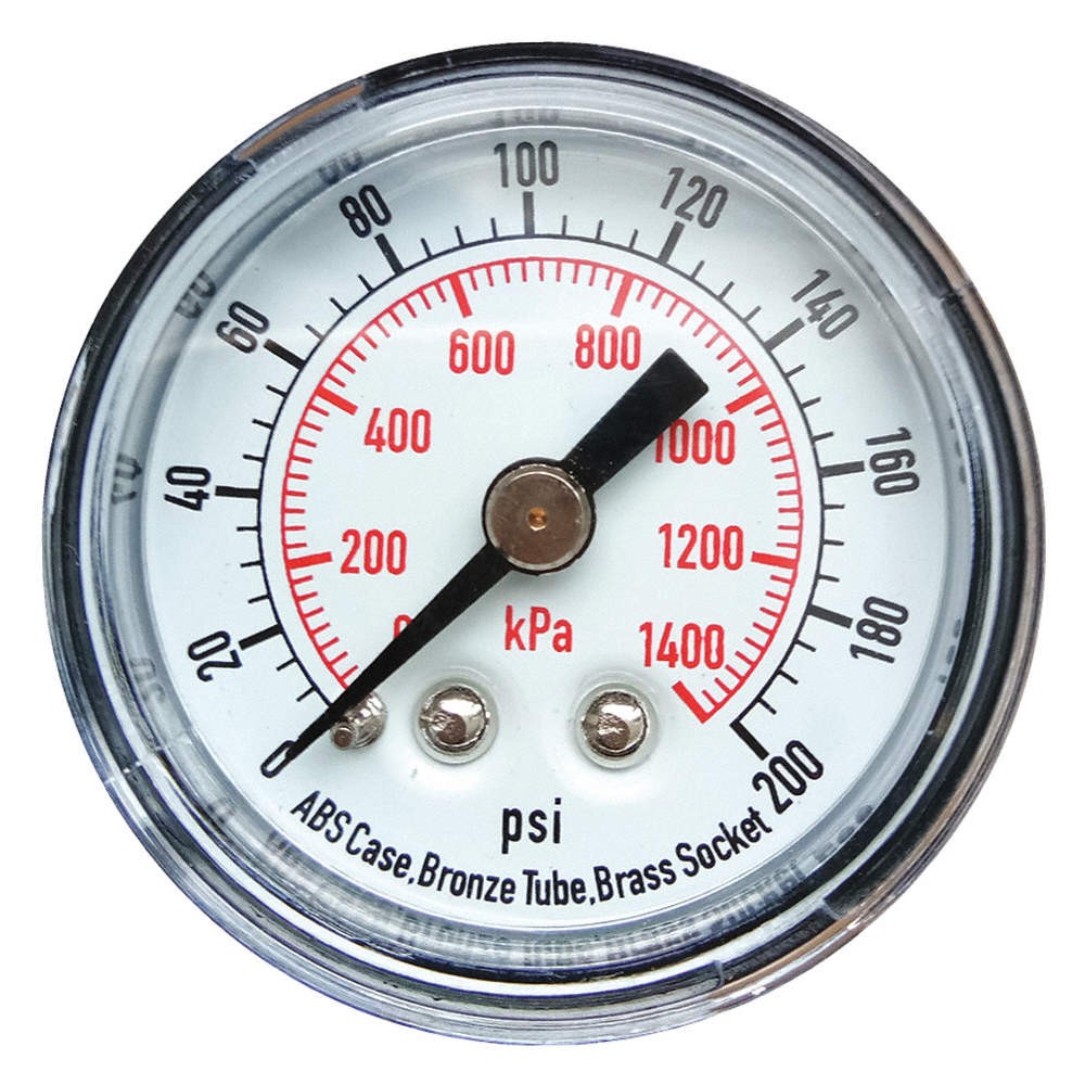 GRAINGER APPROVED 4FLZ9 Pressure Gauge,0to200 psi,0to1400 kPa 4FLZ9