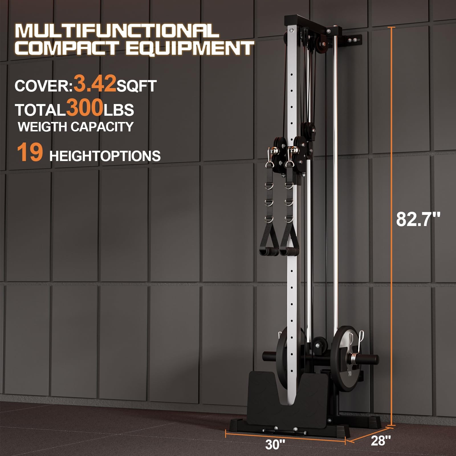 Wall Mount Cable Machine, Adjustable Dual Pulley Cable Crossover Machine Workout