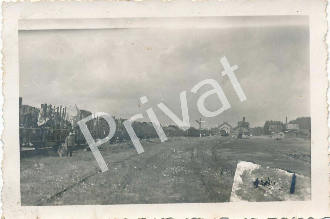 Photo WW II Rail Transport Military Vehicles Soldiers F1.42
