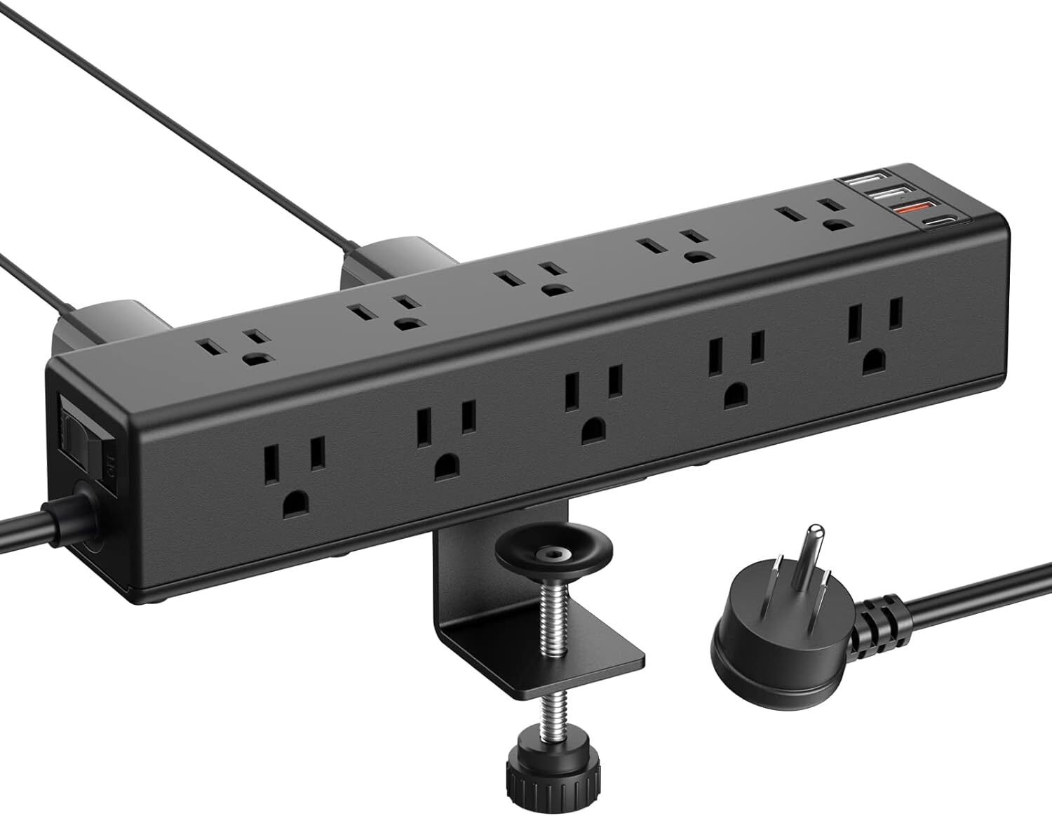 CCCEI Standing Desk Clamp Power Strip with 15 Outlets, Widely 6FT, Black