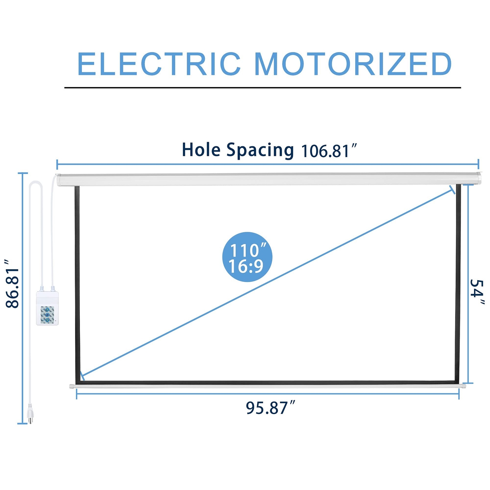 Kayle 110" Motorized Projector Screen Electric Diagonal Automatic Projection ...
