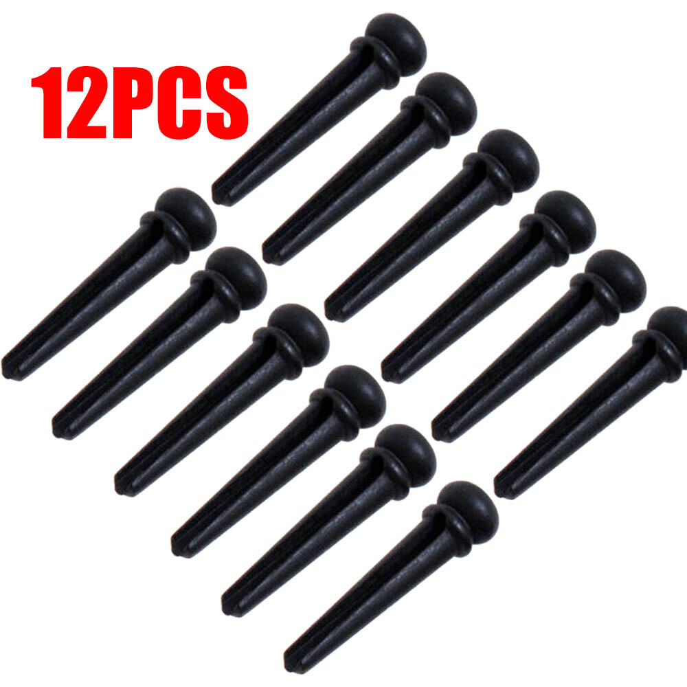 12Pcs Black Guitar Pin Ebony Pins for Acoustic Guitar Bridge End Pins USA Stock