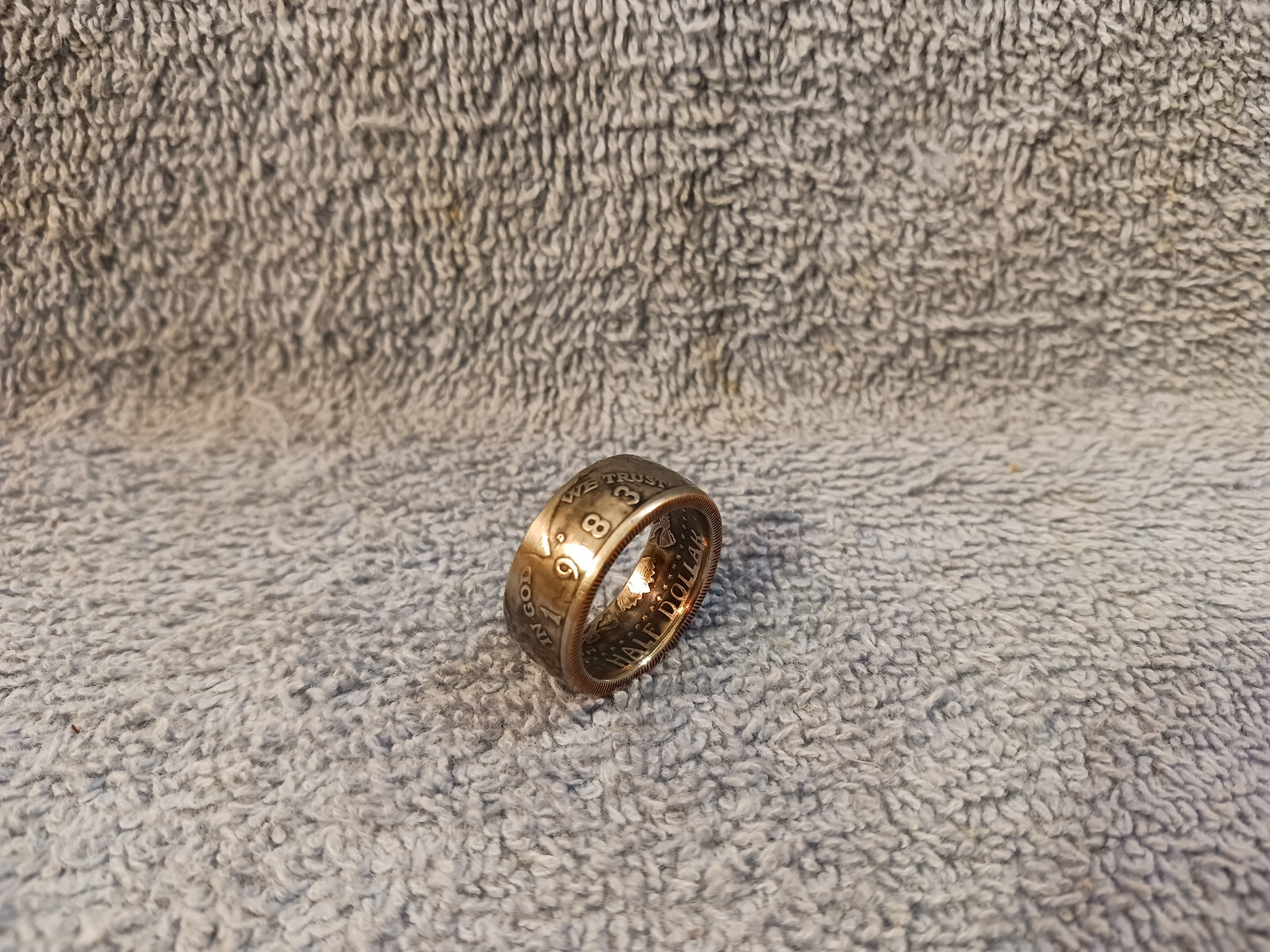 1983 Kennedy Half Dollars  size 9  coin ring  Handmade mixed metals (A)