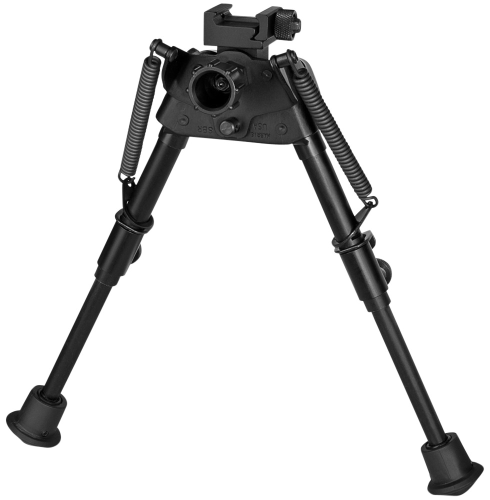 Harris Bipods S-BRP Swivel BR Picatinny  6-9"  Black Steel/Aluminum  Rubber Feet