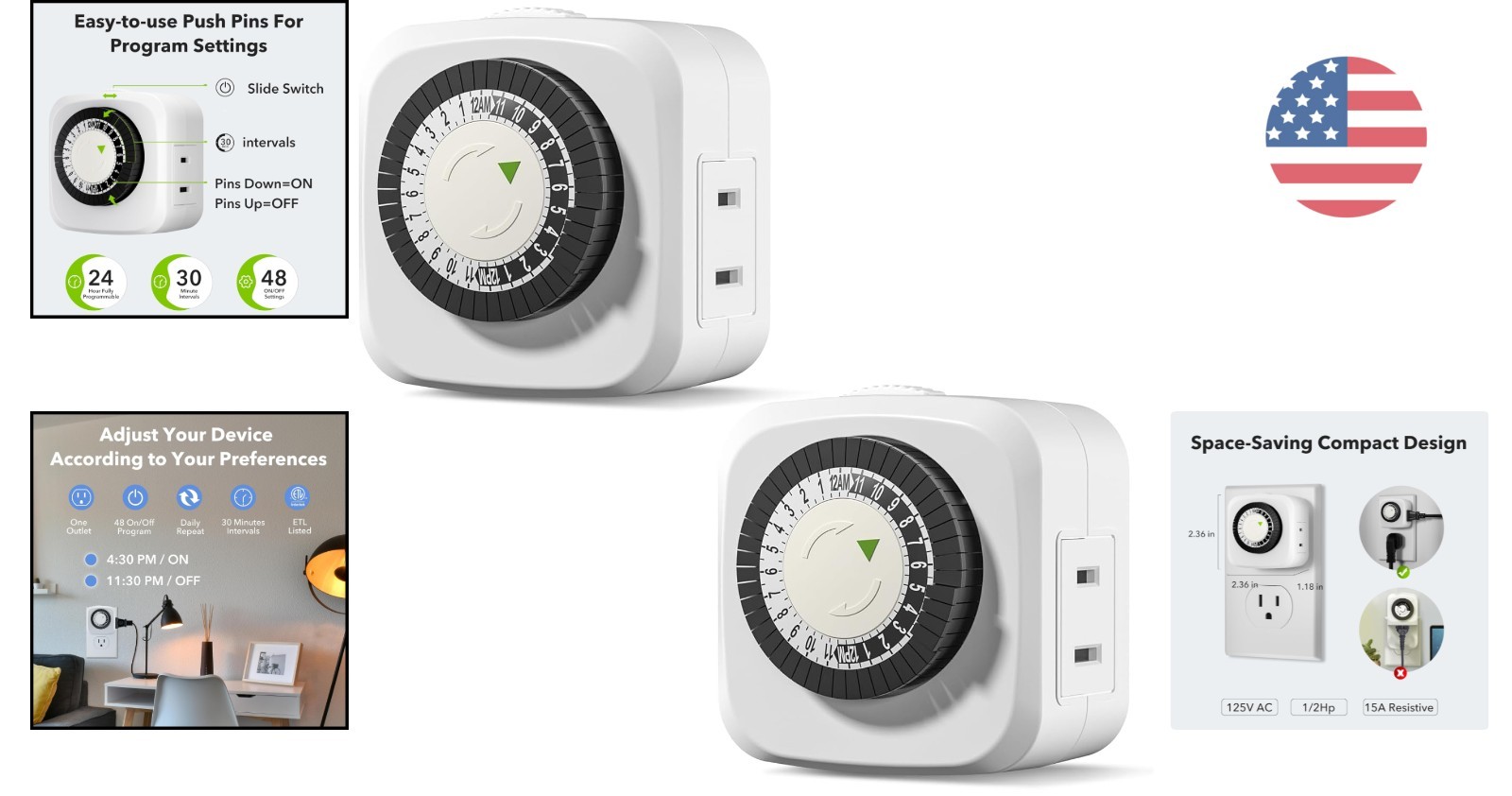 Robust 2-Pack Mechanical Timers with 24-Hour Scheduling for Home Enlightenment