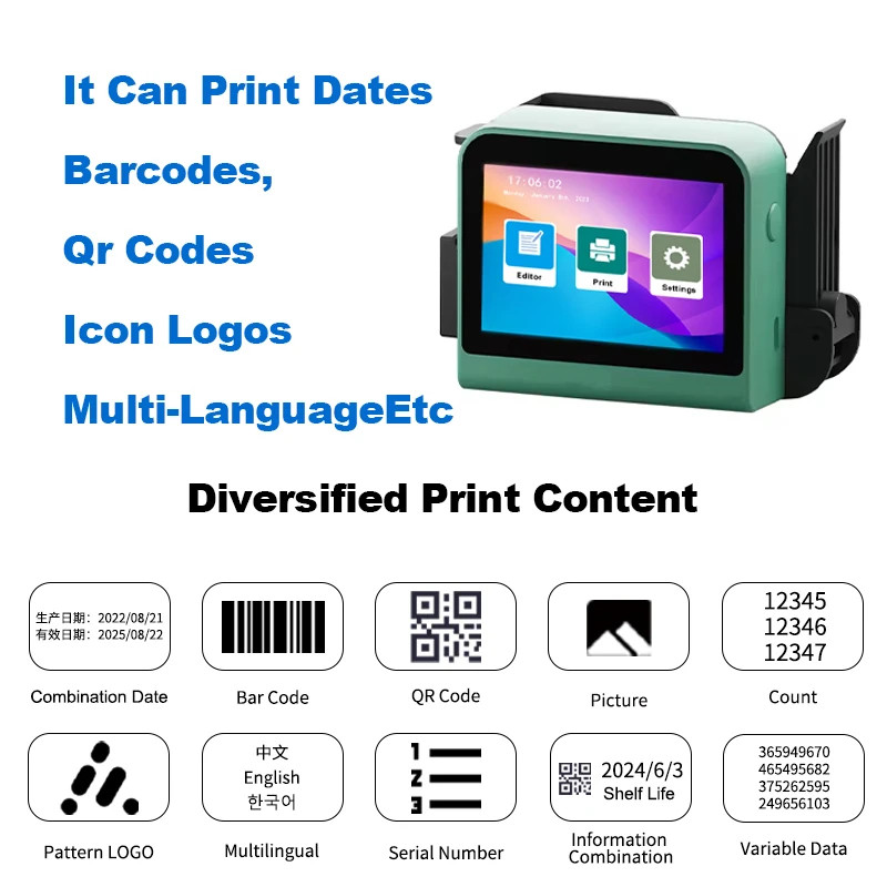 Handheld inkjet printer expiration date serial number encoder-