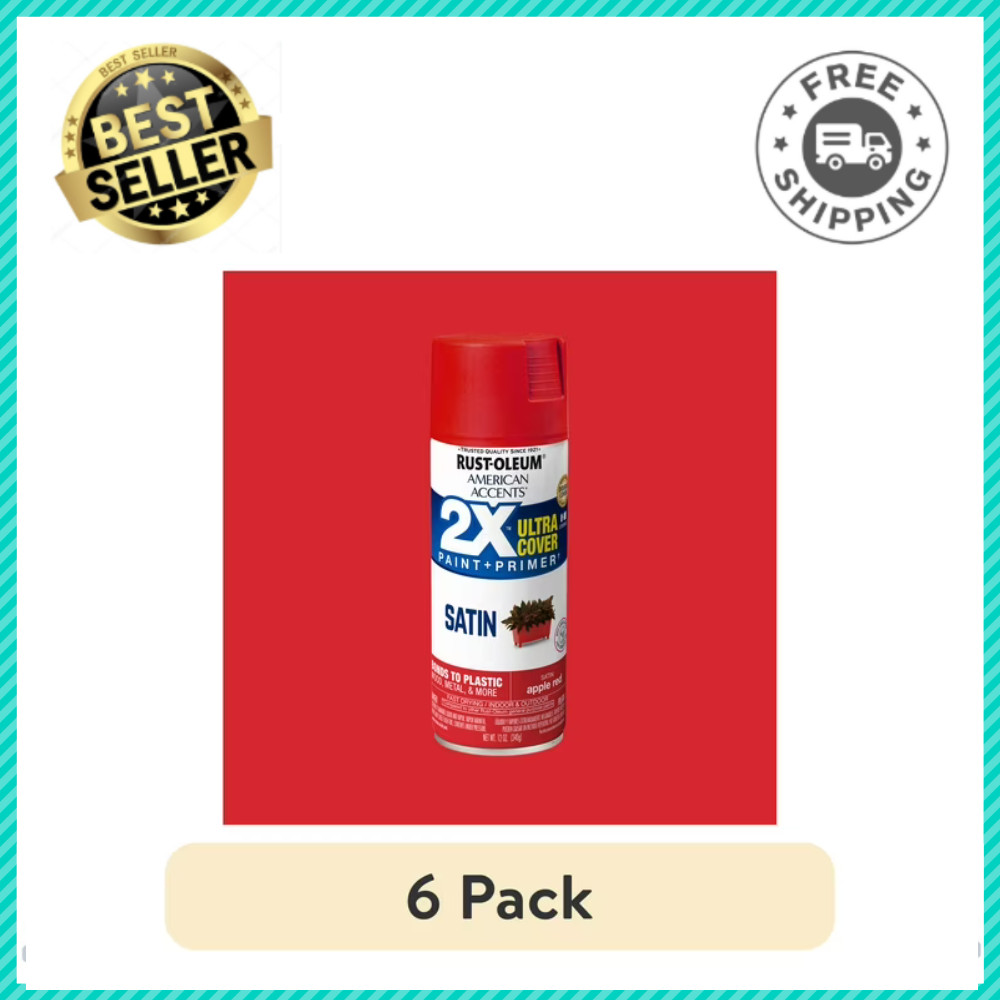 ( 6 Pack ) Apple Red, Rust-Oleum 2X Ultra Cover Satin Spray Paint, 12 oz Cans