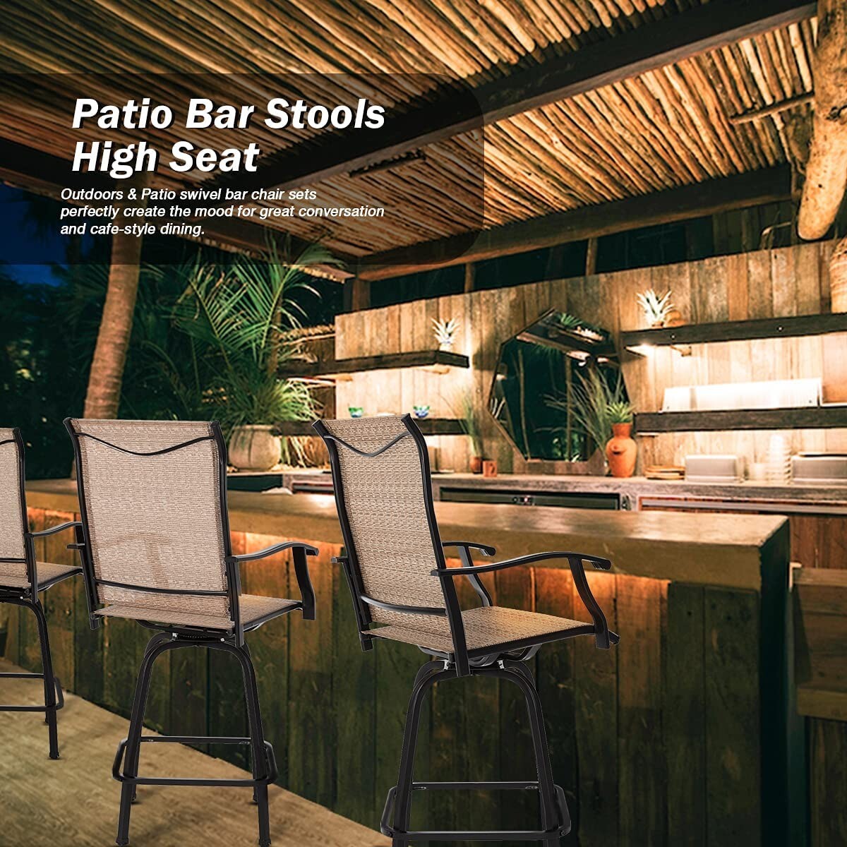 Set of 3 Bistro Bar Stools Set Swivel Bar Height Chair Table Patio Furniture Set