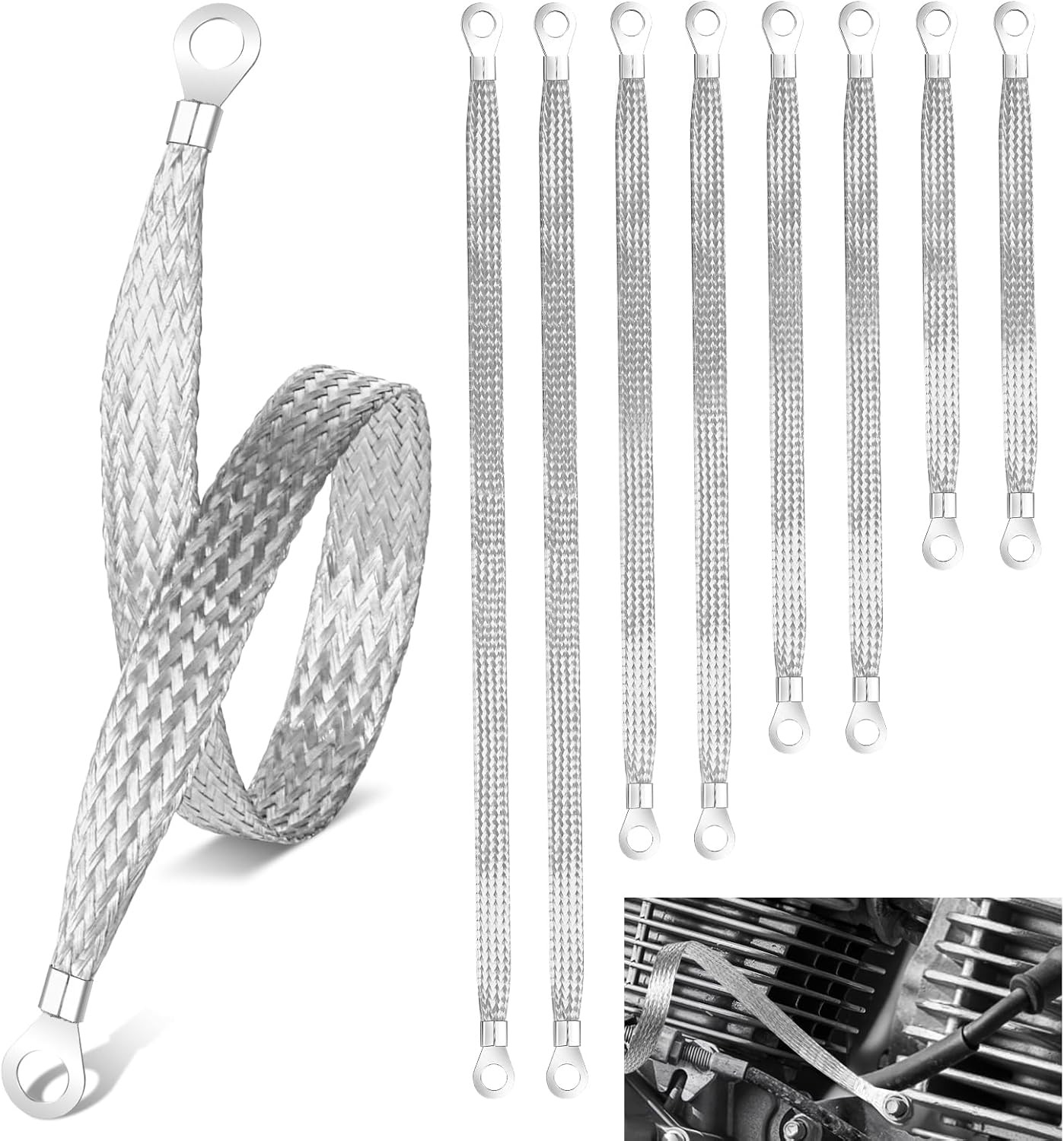 8pcs Ground Straps, 10/13/15/20 inch Grounding Strap Professional Vehicle Engine