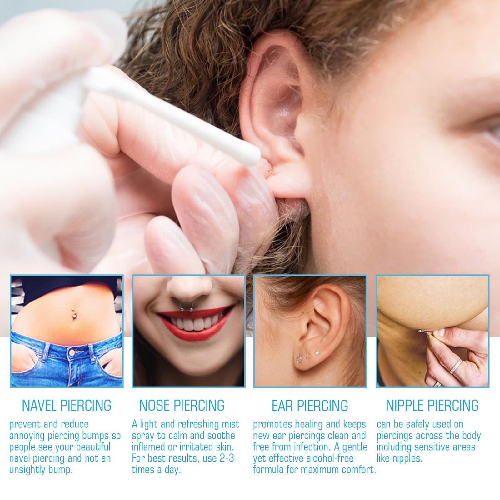 Piercing Aftercare Spray Saline Solution suitable for Piercings Bumps Accelerate