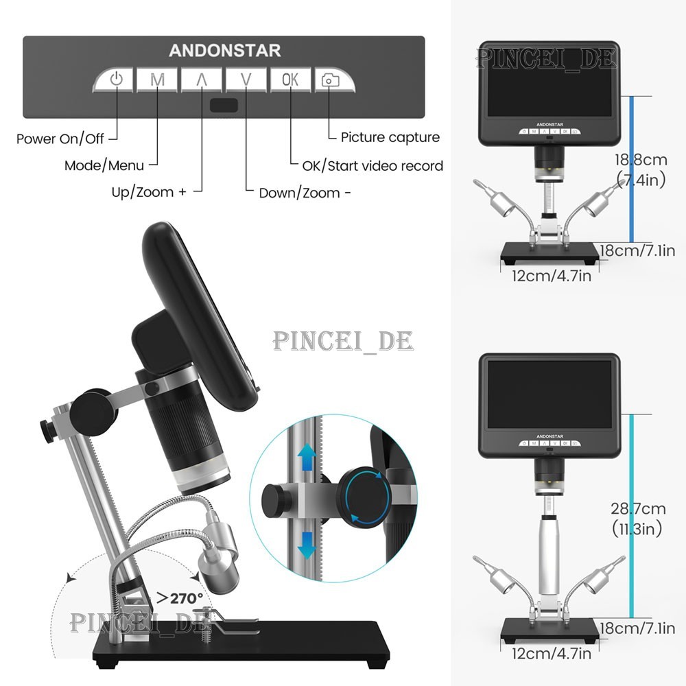 Andonstar AD207S 7-inch UHD Screen Digital Microscope for Electronics Soldering