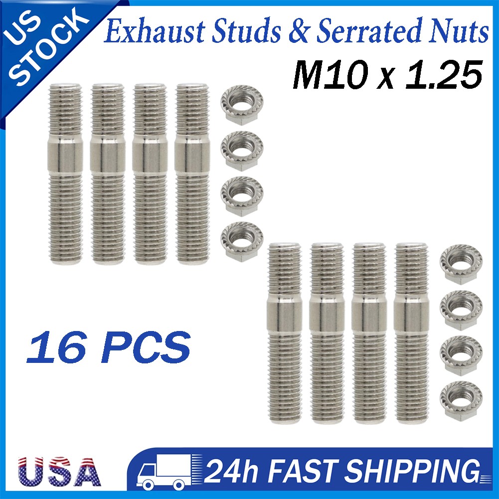 8x10mm Exhaust Studs&Serrated Nut M10x1.25 Manifold Flange Kit For Toyota Nissan
