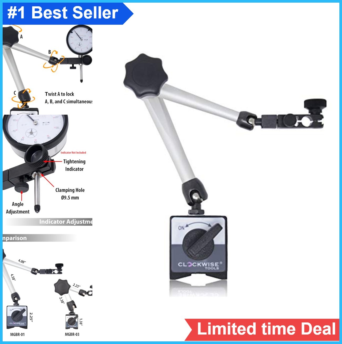 Magnetic Base 176LB Holding Force Stand for Dial Indicator Adjustable Arm