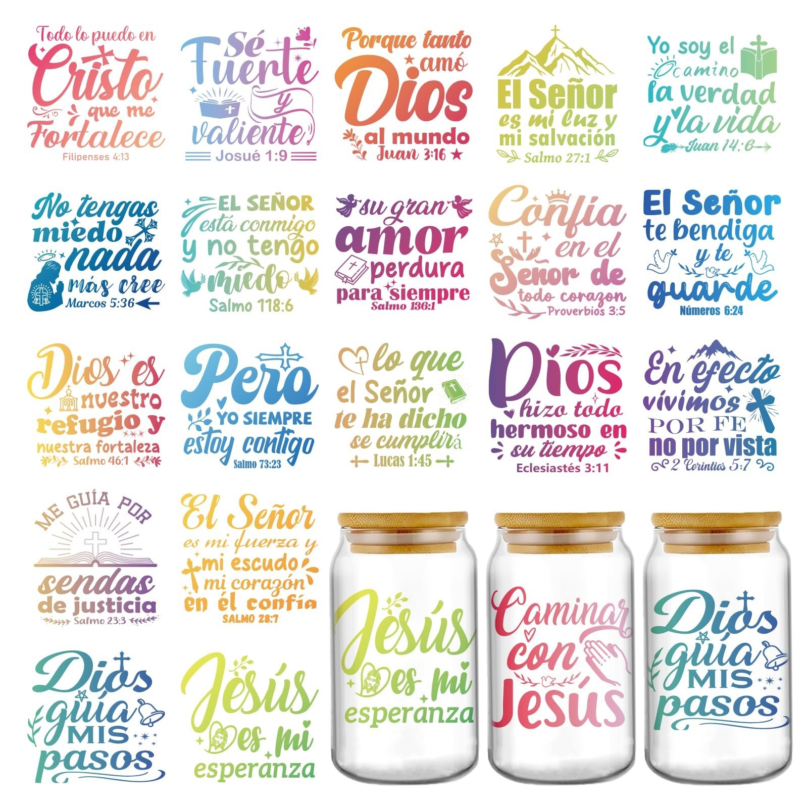Spanish Biblia UV DTF Stickers - 20 Sheets Bible Verse Dios Guia Mis Pasos Uv...