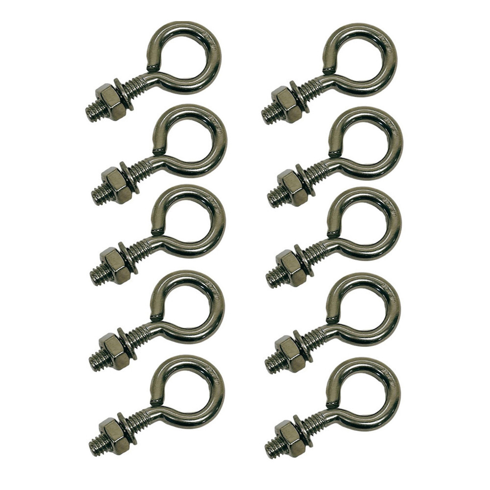 Marine Stainless Steel T316 Turned Eye Bolt Washer WLL 50 Lbs 1/4" x 1", 10 Pcs