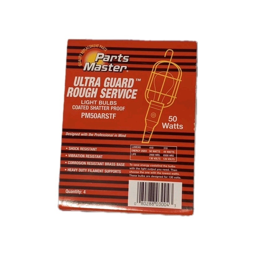 Parts Master 50 Watt Rough Service 4 Bulbs Coated Shatter Proof Ultra Frosted