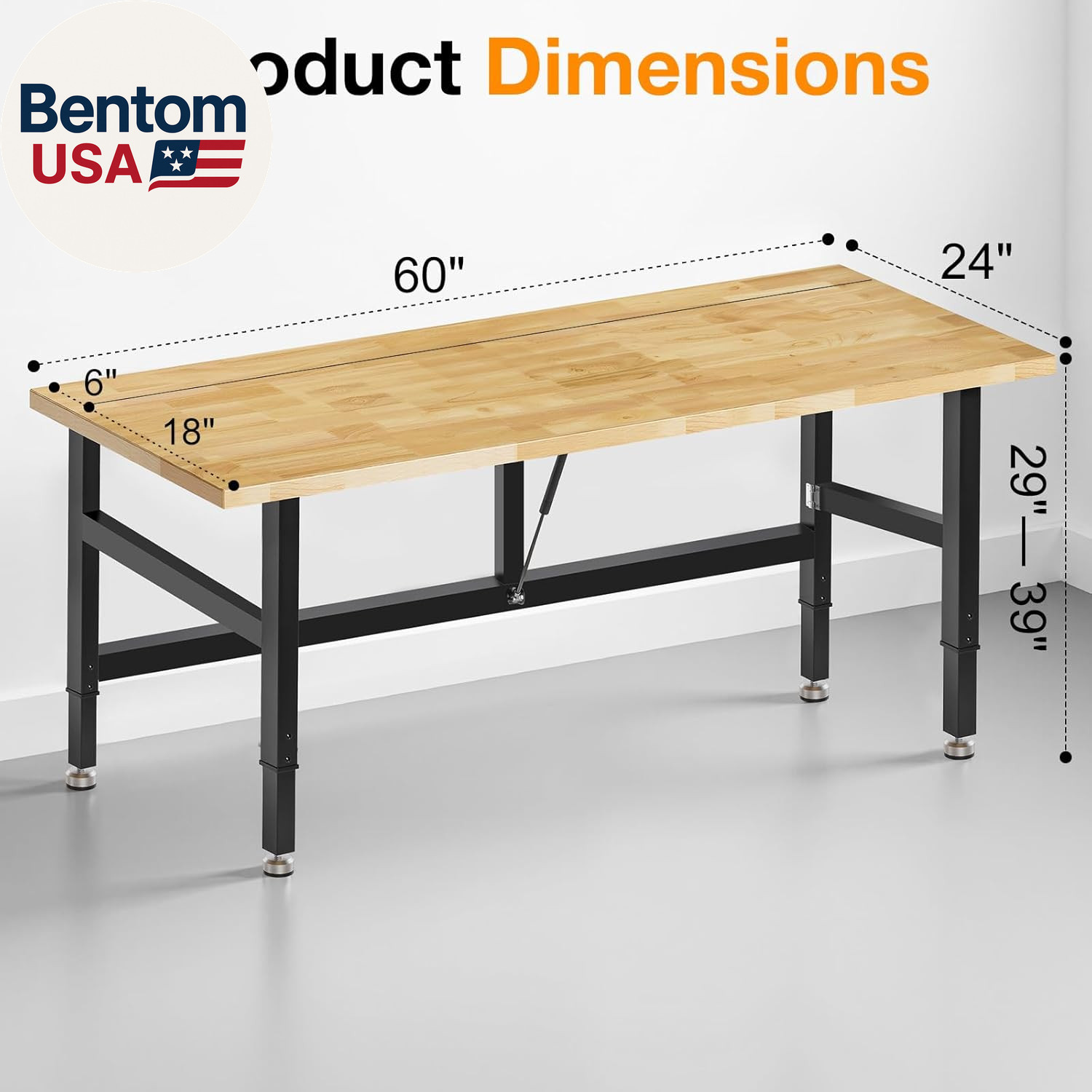 60” Folding Workbench, 2000 LBS Capacity Heavy Duty Workbench, Height Adjustable