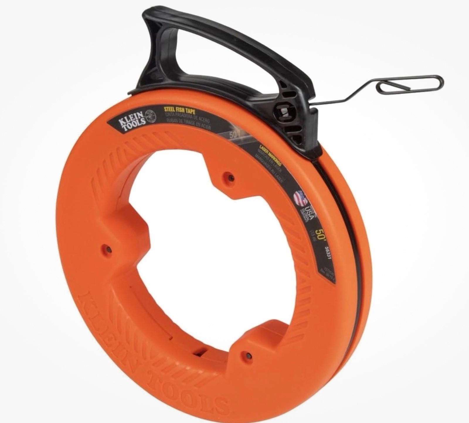 Durable 50-Foot Steel Fish Tape with Double Loop Tip, Slip-Resistant Handle