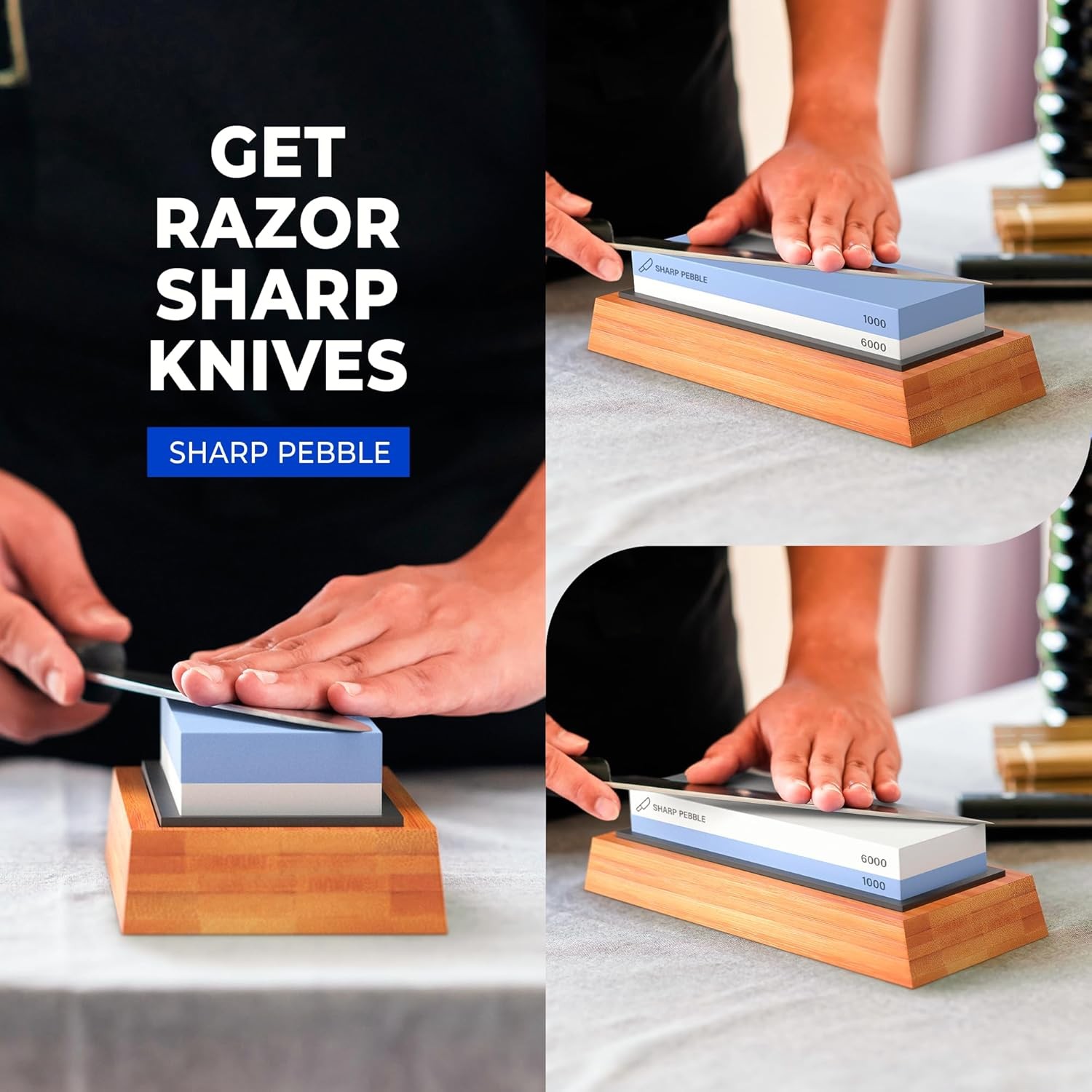 Sharp Pebble Premium Whetstone Knife Sharpening Stone 2 Small, Blue/White