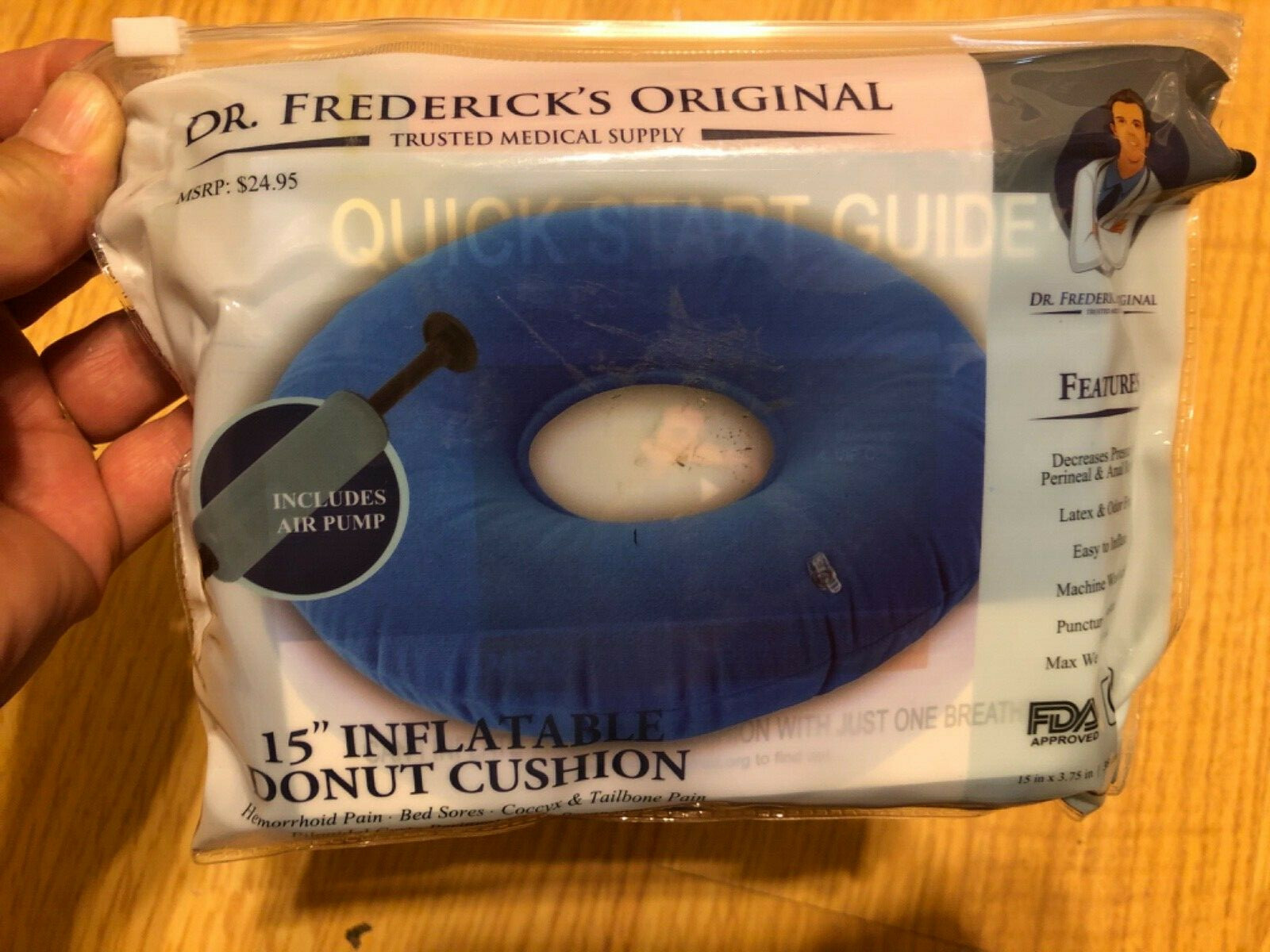 BLUE Dr. Frederick's Original Donut Cushion 15" Inflatable Ring - Pain Relief