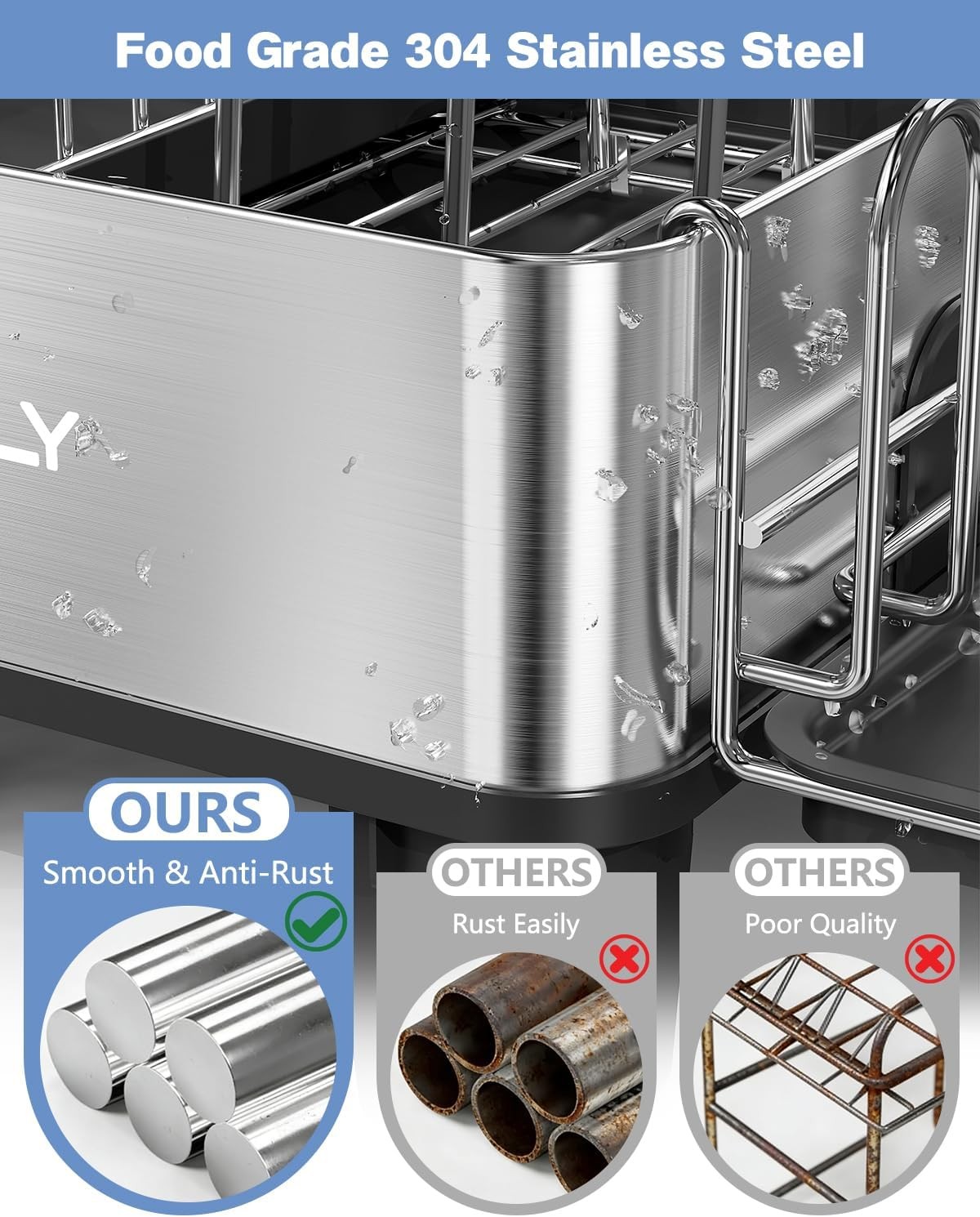 Dish Drying Rack 304 Stainless Steel Exendable Dish Rack W/ Adjustable Drain
