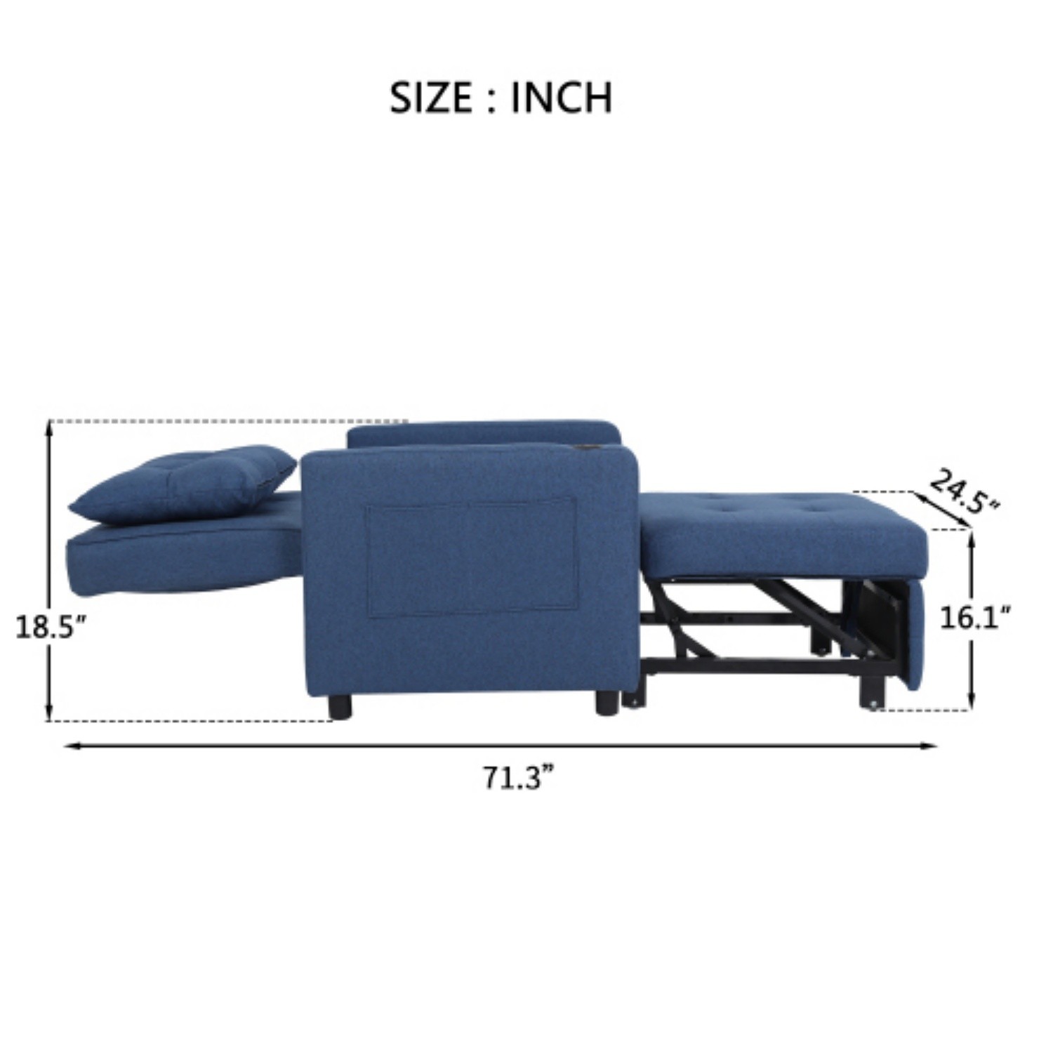 Convertible 3-in-1 Sleeper Sofa Bed Single Folding Pull Out Bed w/ USB Ports