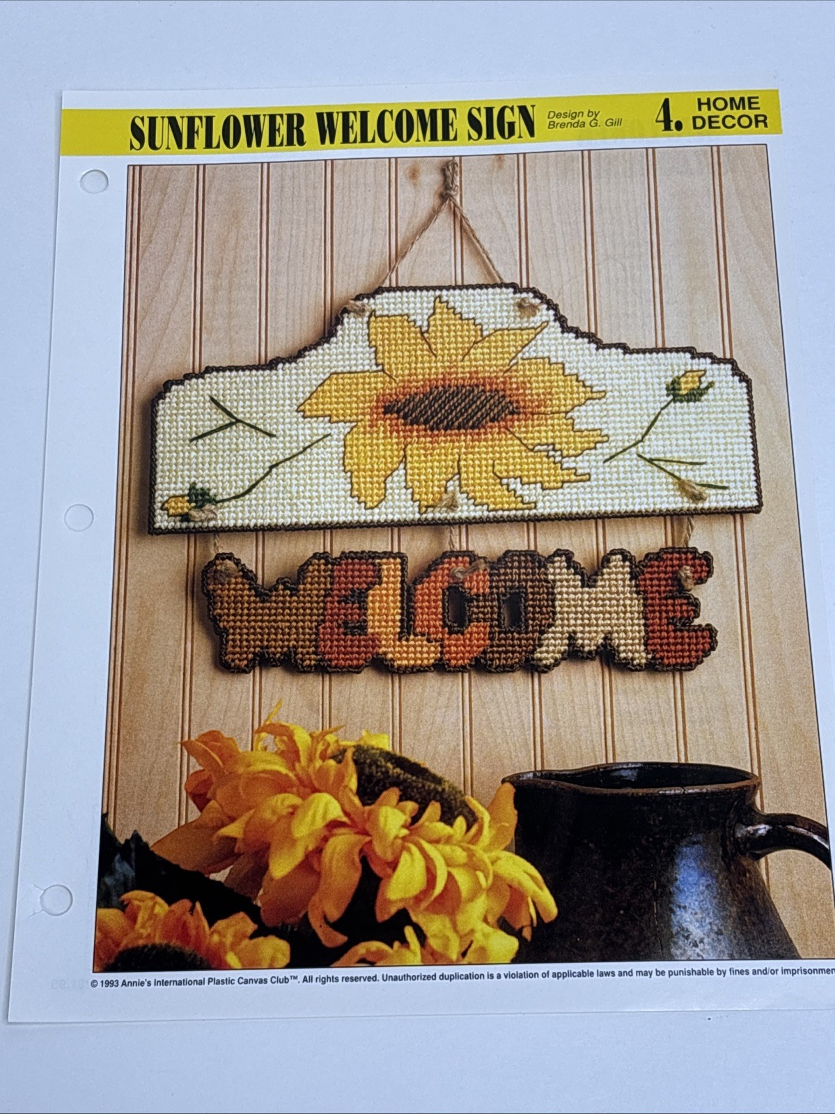 Sunslower Welcome Sign Annie's Attic Plastic Canvas Pattern Page