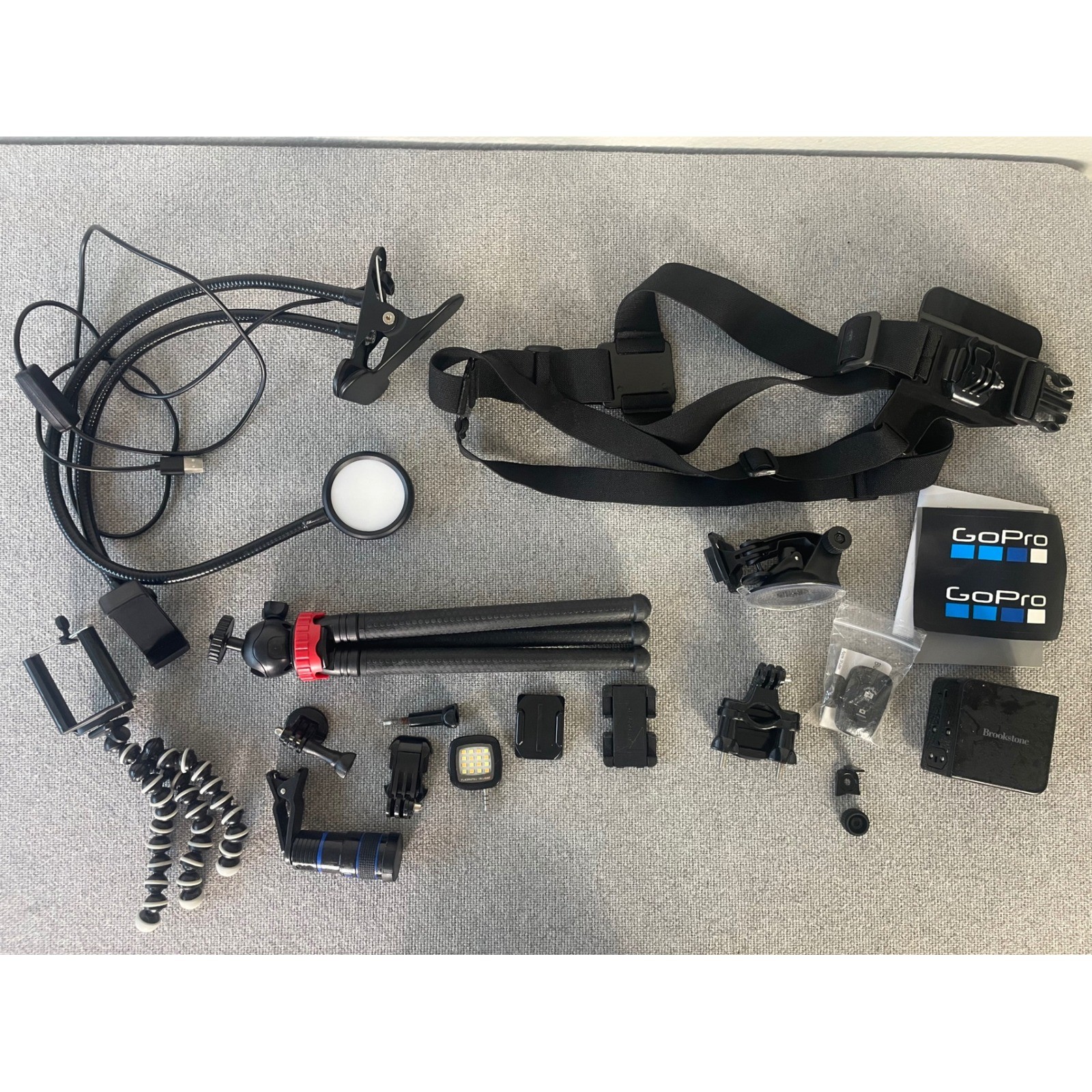 Action Camera Accessory Lot Chest Mount Mini Tripod LED Ring Light Suction Cup