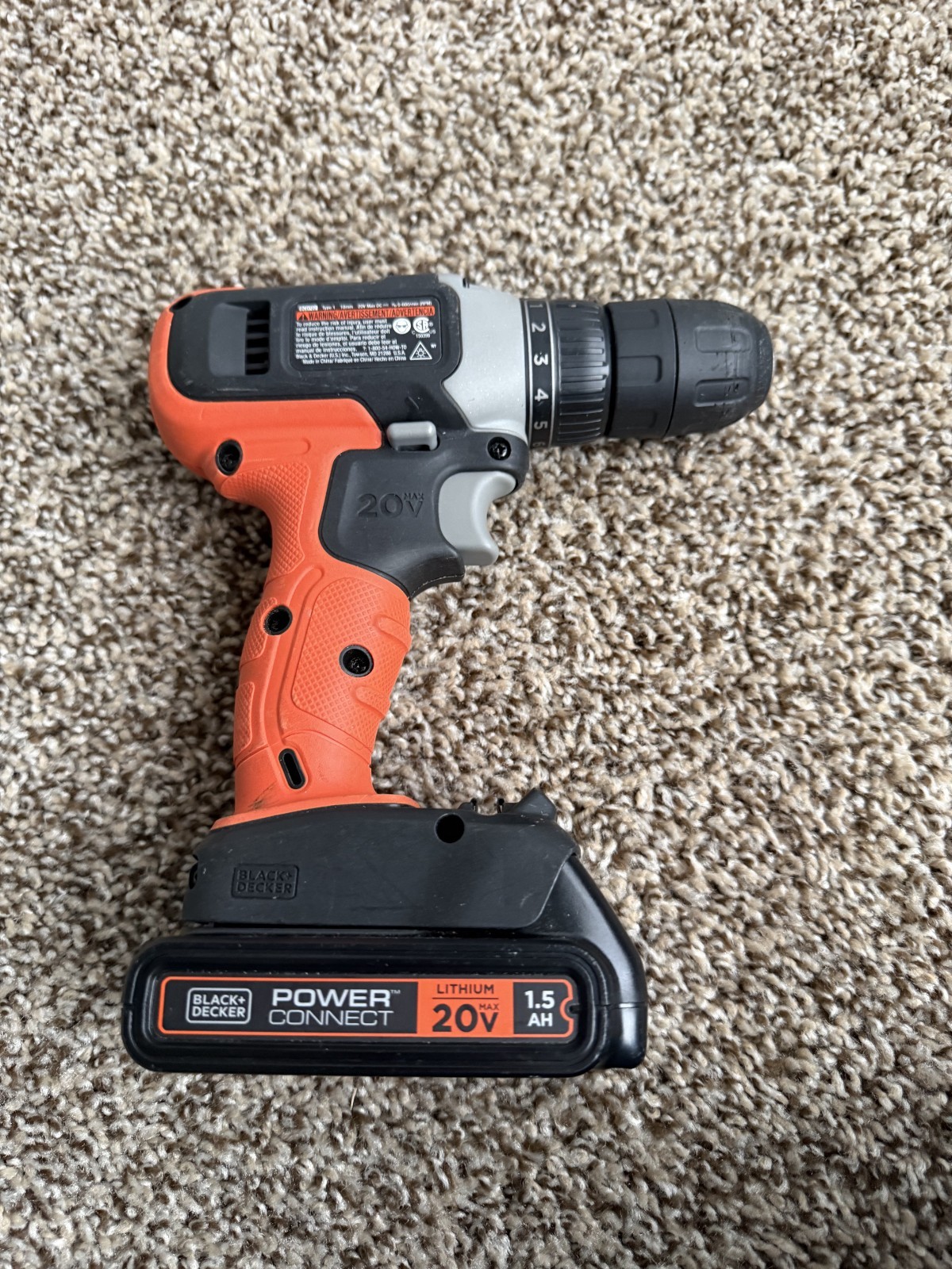 BLACK+DECKER BCD702 20V MAX Cordless Drill/Driver With Battery Untested