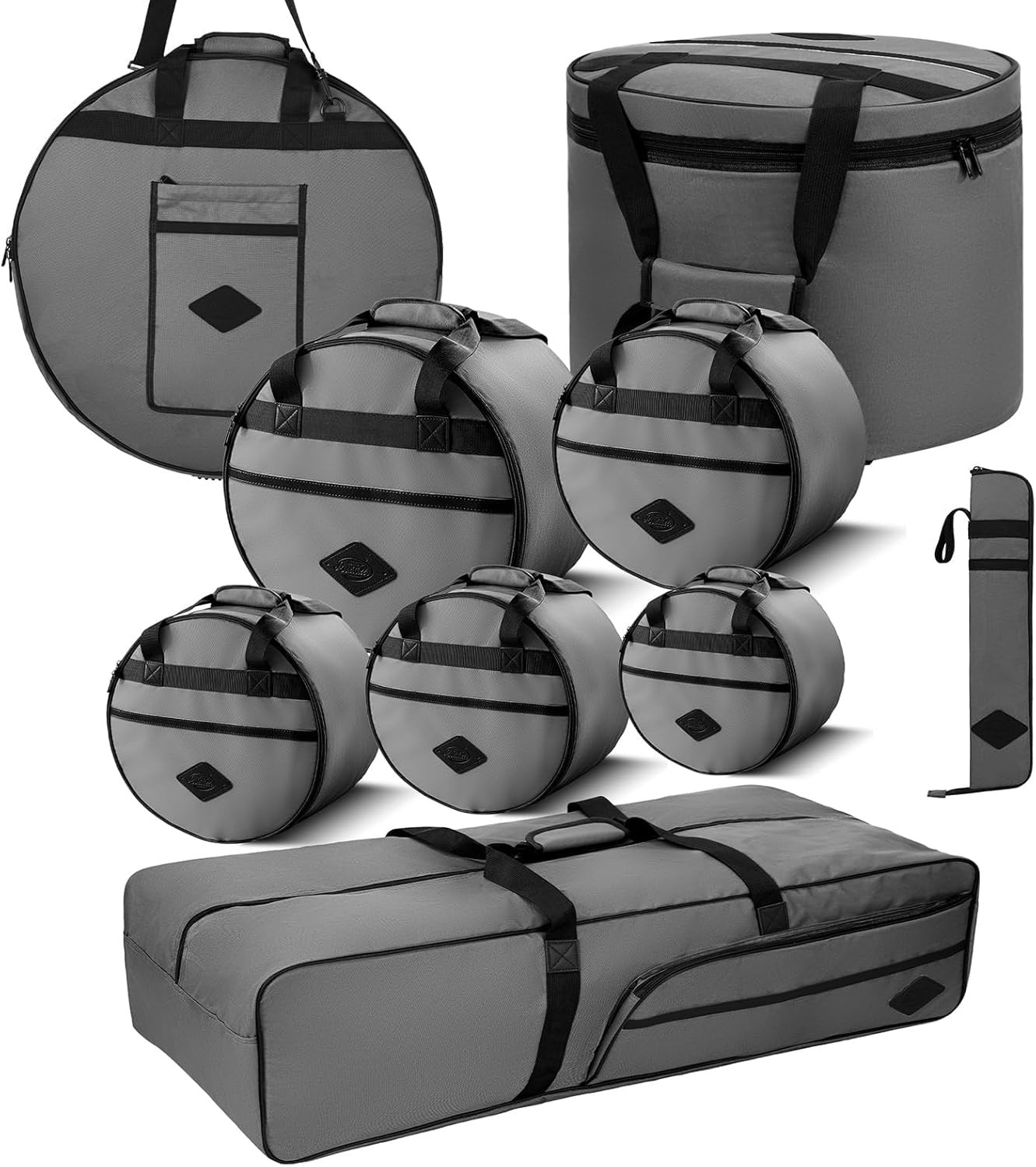9 Piece Slub Cotton Drum Bag Set Padded for 10 to 22 Inch Drums Hardware Cymbal