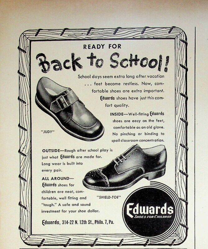 1949 Edwards Shoes for Children 1940s Print Ad Back to School Philadelphia PA