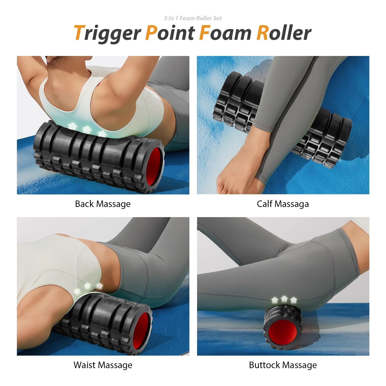 5 in1 Foam Roller Set, Trigger Point Foam Roller, Massage Roller Stick, Massa...