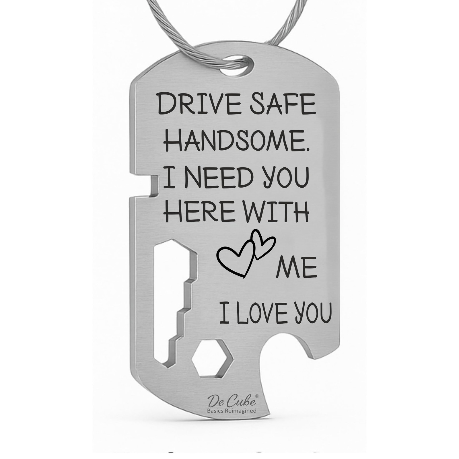 De Cube Drive Safe Handsome Keychain Multi Tool | 6-in-1 Stainless Silver