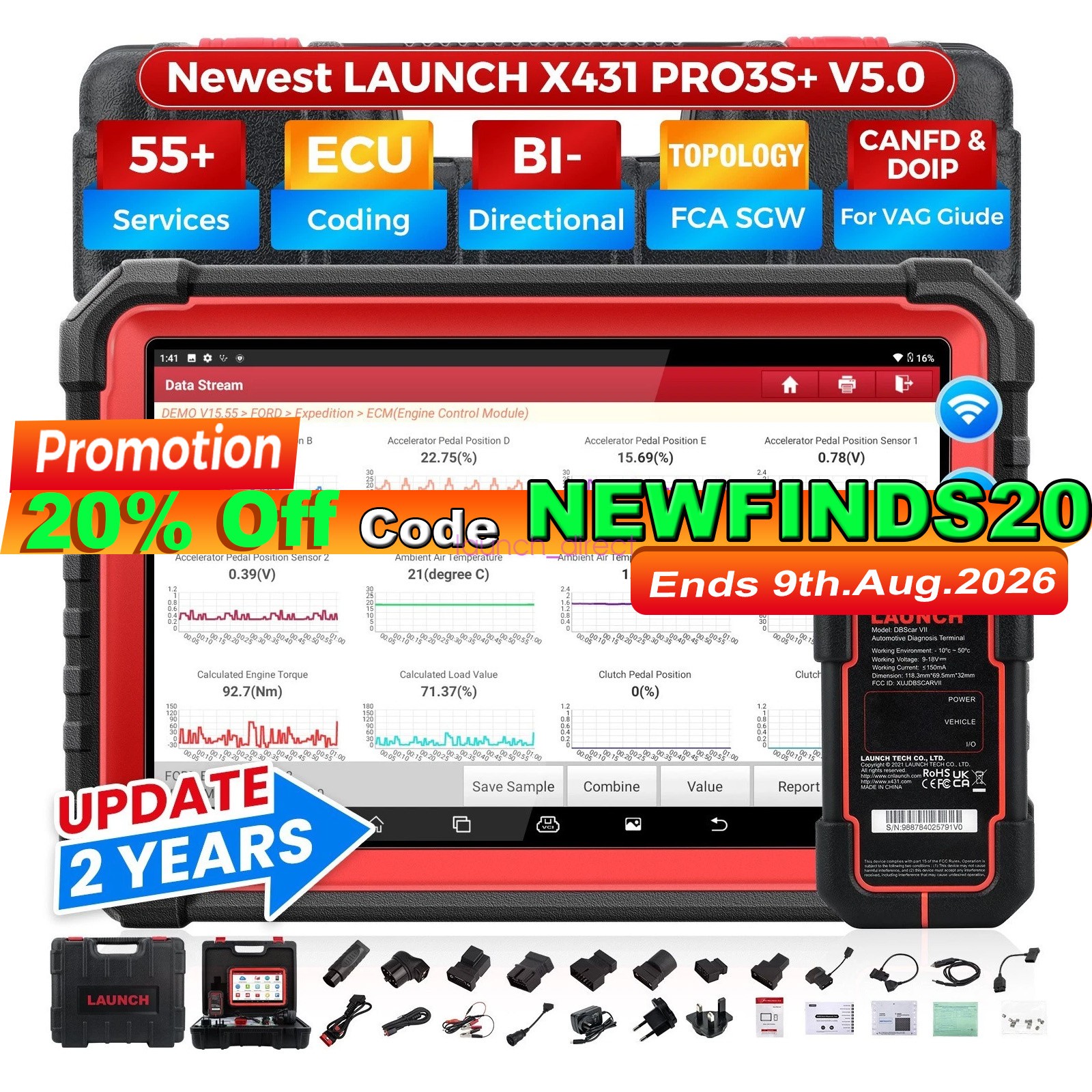 Launch X431 PRO3S+ V5.0 Bidirectional Scan Tool Topology Car Scanner ECU Coding