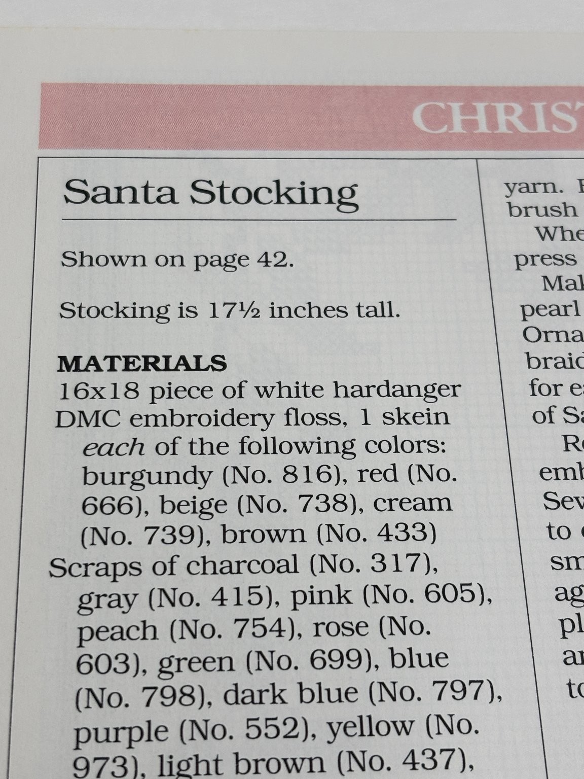 Santa Stocking Needlework Pattern 17.5in Book Pages