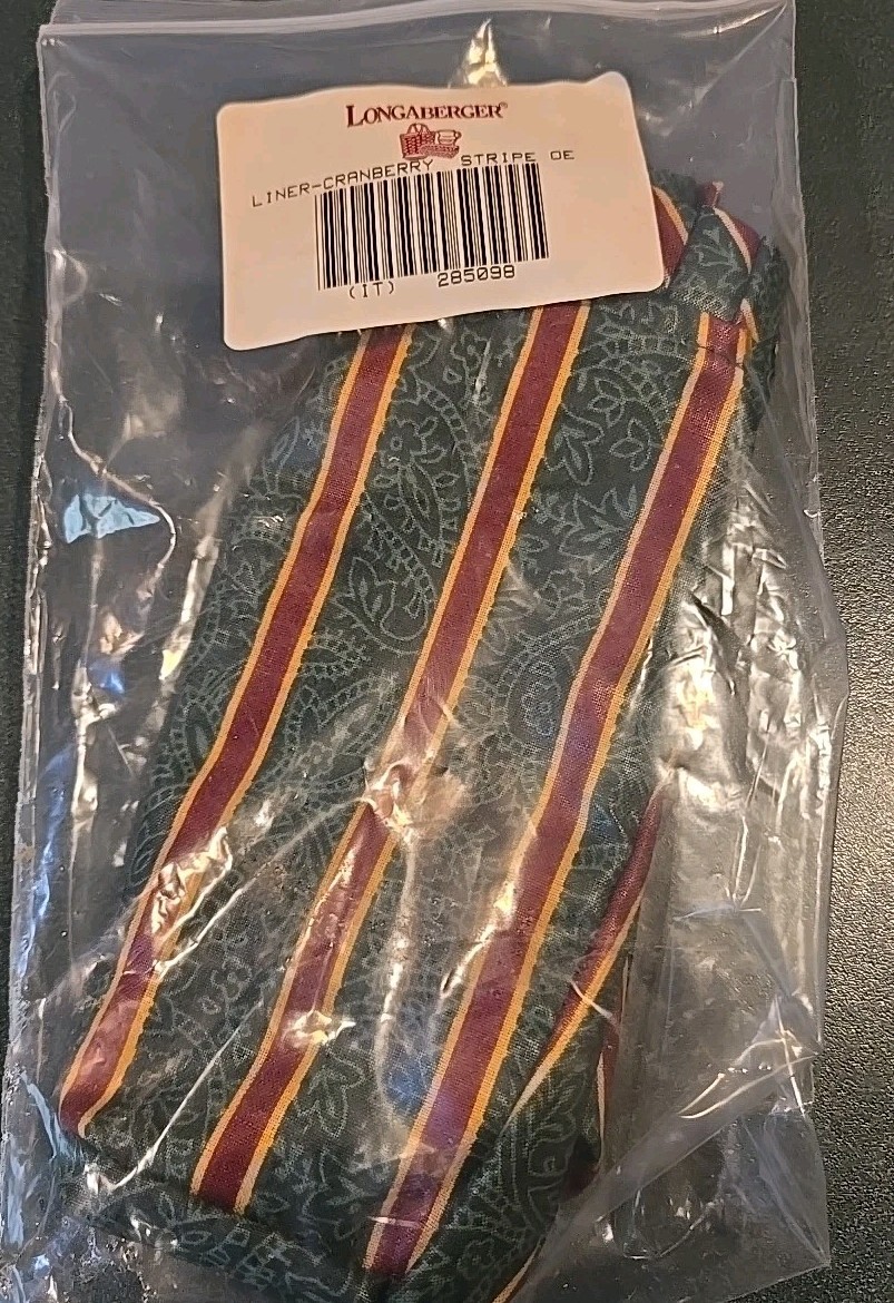 LONGABERGER  NEW FABRIC BASKET LINER CRANBERRY STRIPE OE 285098  SEALED!