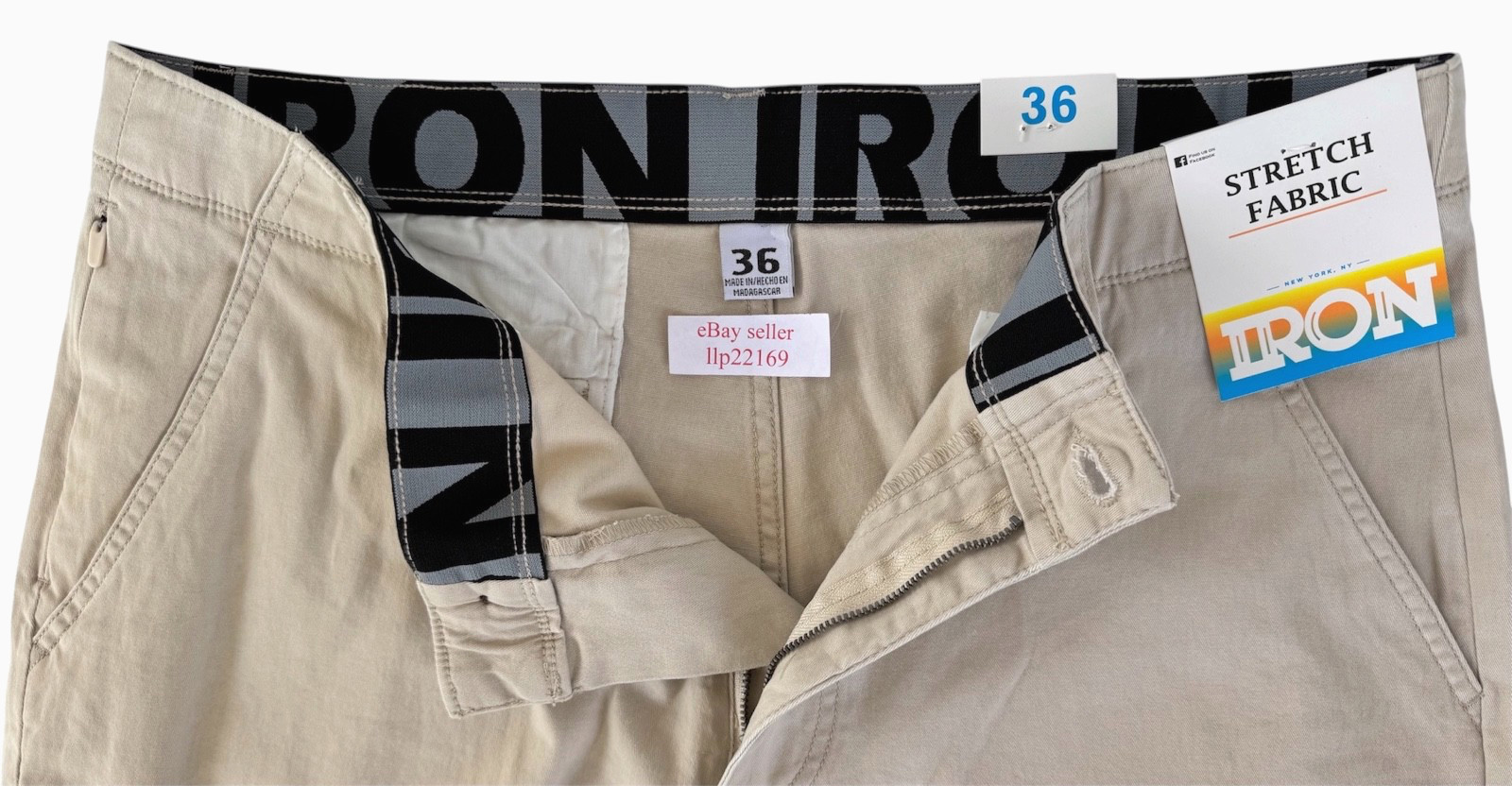 IRON CO Men's Stretch Shorts (SIZE 36) Flex Waist Flat Front SAND DUNE New Tag!