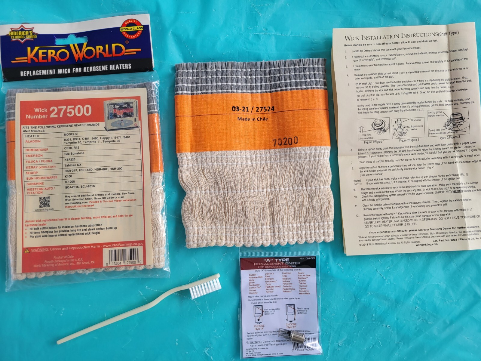 BOMBARDIER CR10,R12,FUJIKA KSF225 KEROSENE HEATER *WICK, *IGNITER, *BRUSH/*GUIDE
