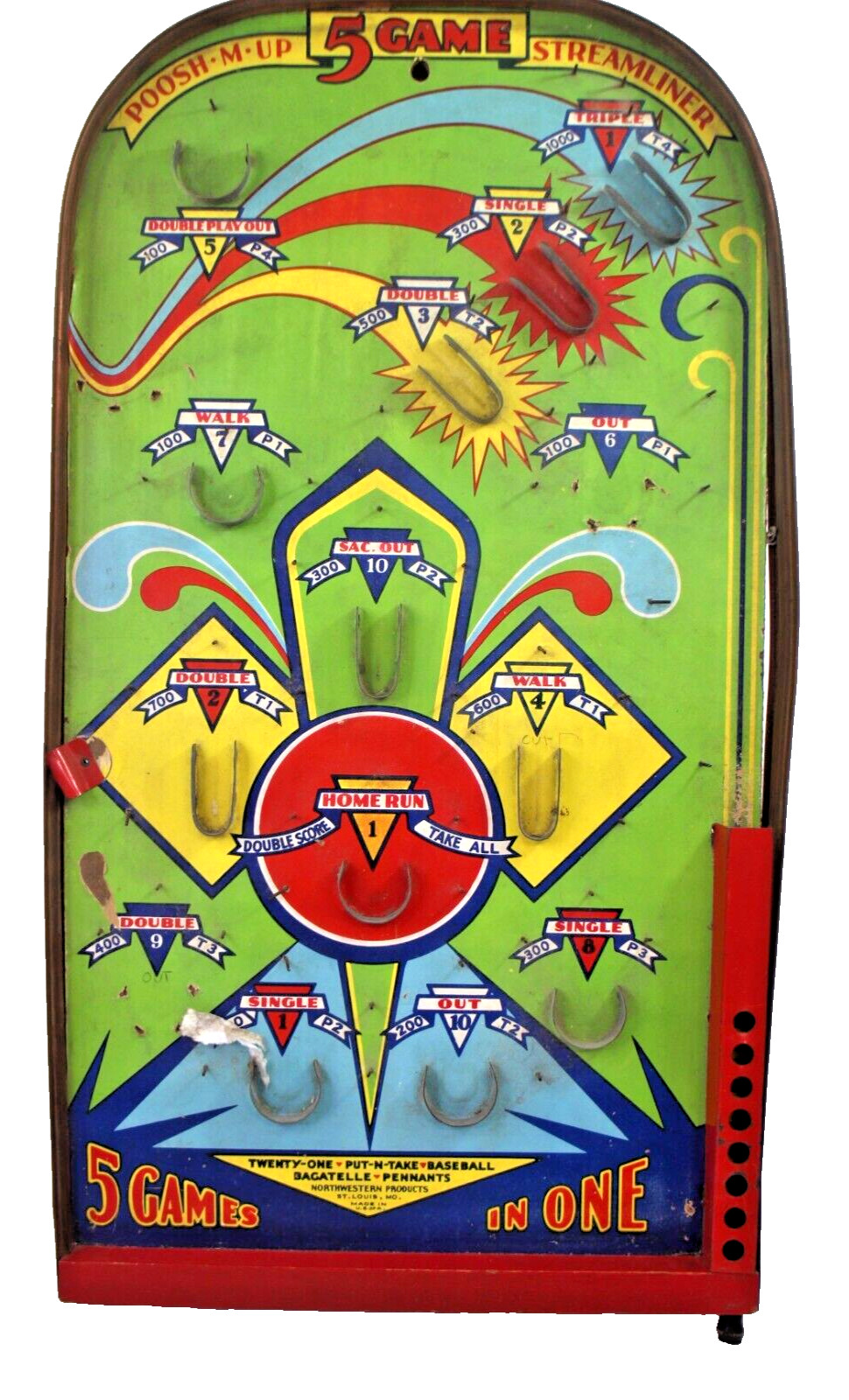 Push*M*Up 5 Game Streamliner Pinball Game Northwestern Products