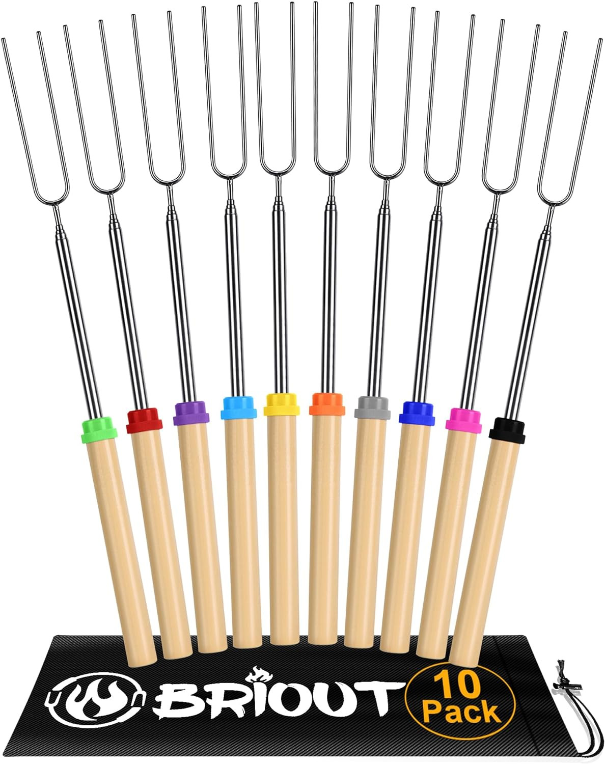Briout Extendable Stainless Steel Roasting Sticks - Smores Sticks for Fire Pit L